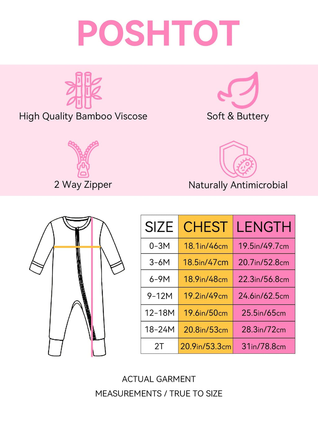 Charlies Project Kids Posh TOT Pastel Seashell Bamboo Baby Convertible Zippy Romper — size reference