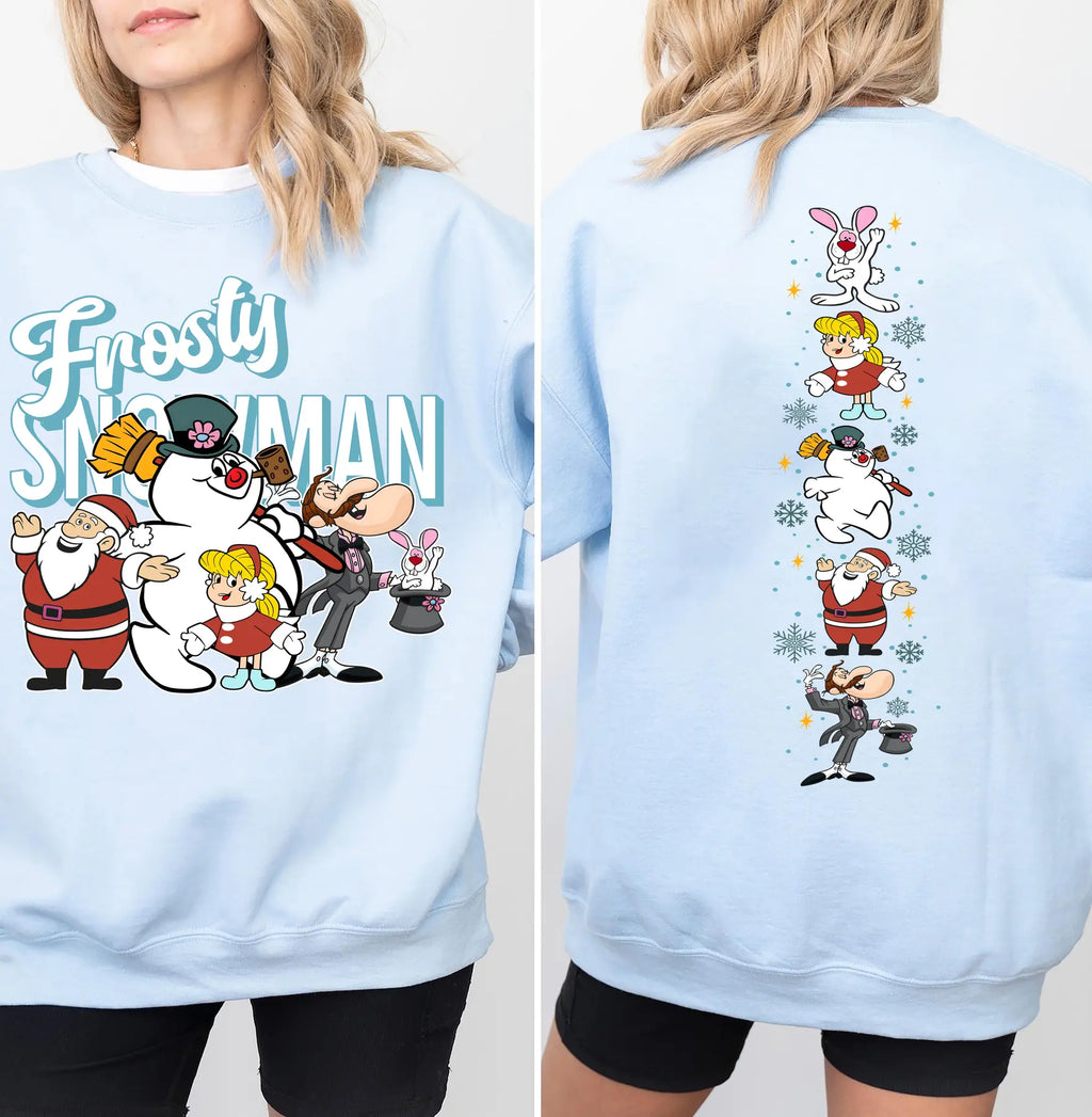 Pasimax Vintage Frosty The Snowman Sweatshirt – Retro Christmas Holiday Crewneck — detail close-up