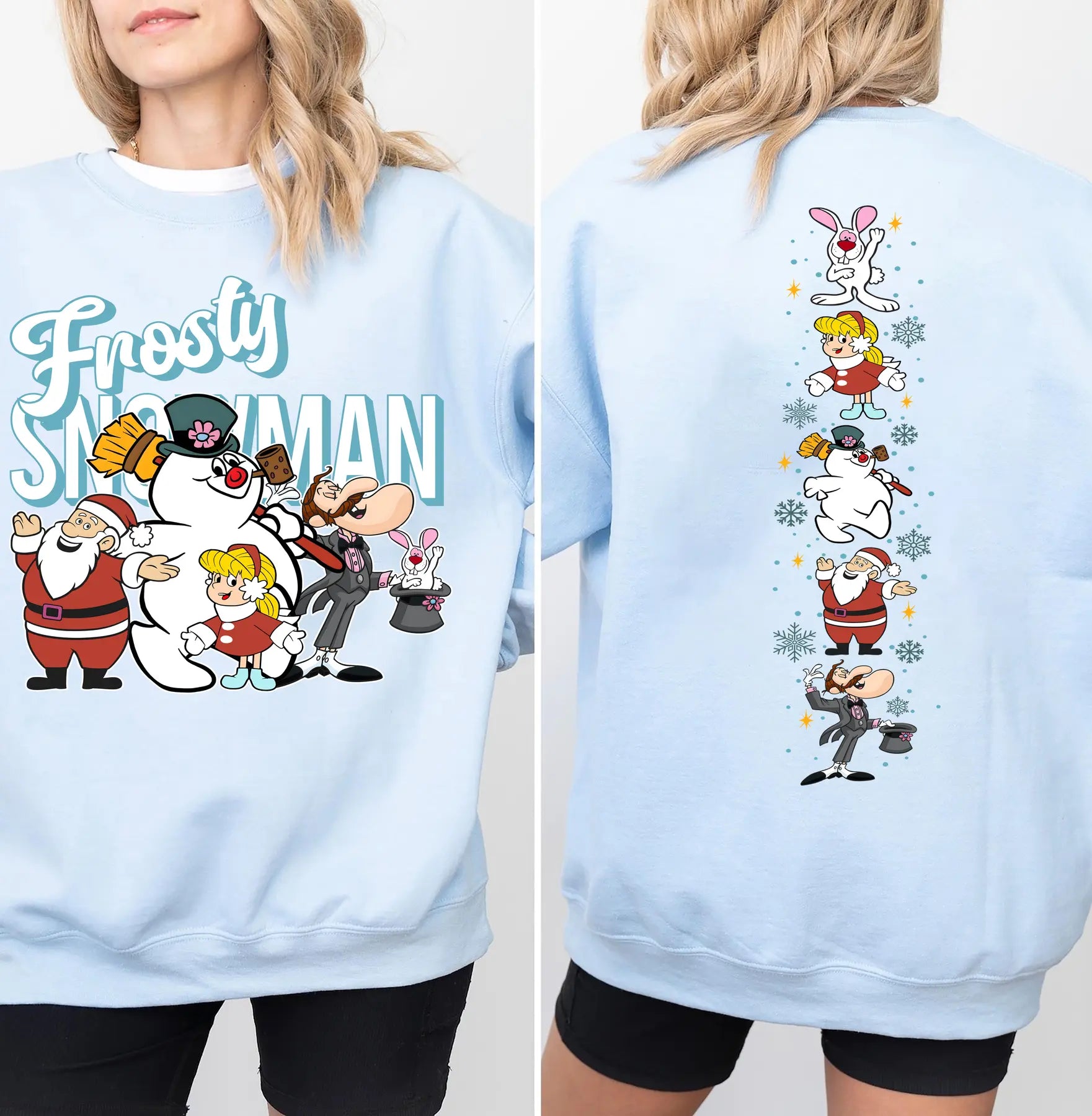 Pasimax Vintage Frosty The Snowman Sweatshirt – Retro Christmas Holiday Crewneck — detail close-up