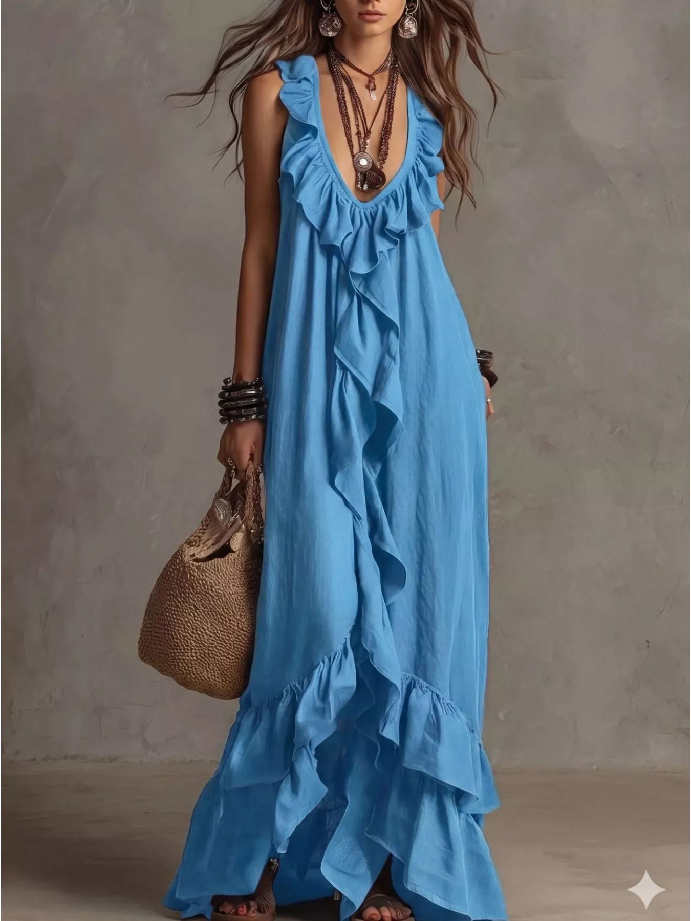 Ruffled Sleeveless Maxi Dress