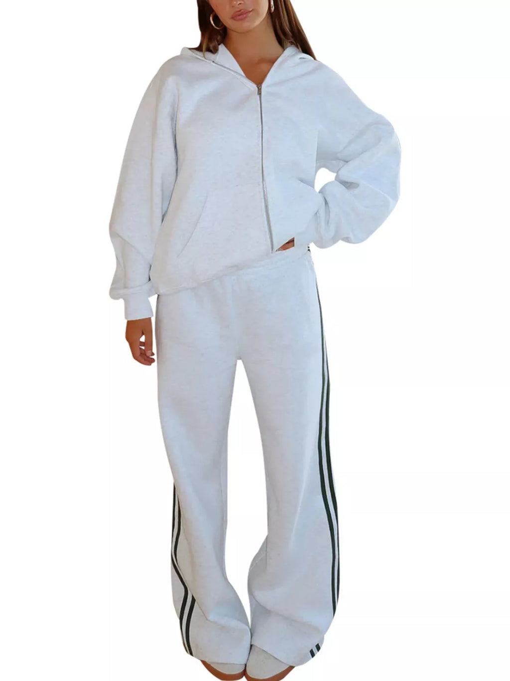 Zip Up Hoodie and Striped Pants Set
