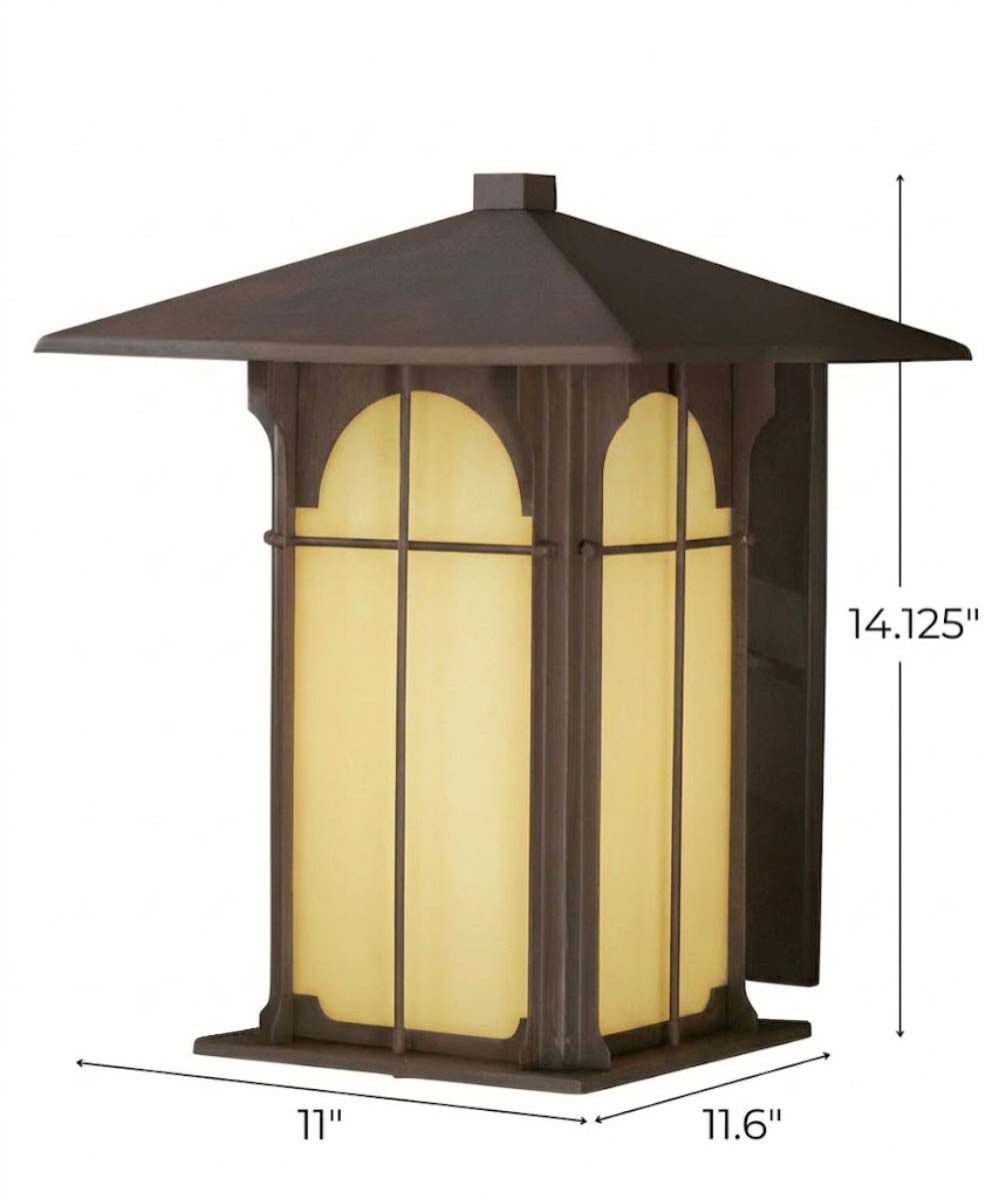 Aztec 14"H 1-Light Olde Brick Bronze Finish with Amber Honey Opal Glass Shade Outdoor Wall Lantern – LampsUSA, view 2