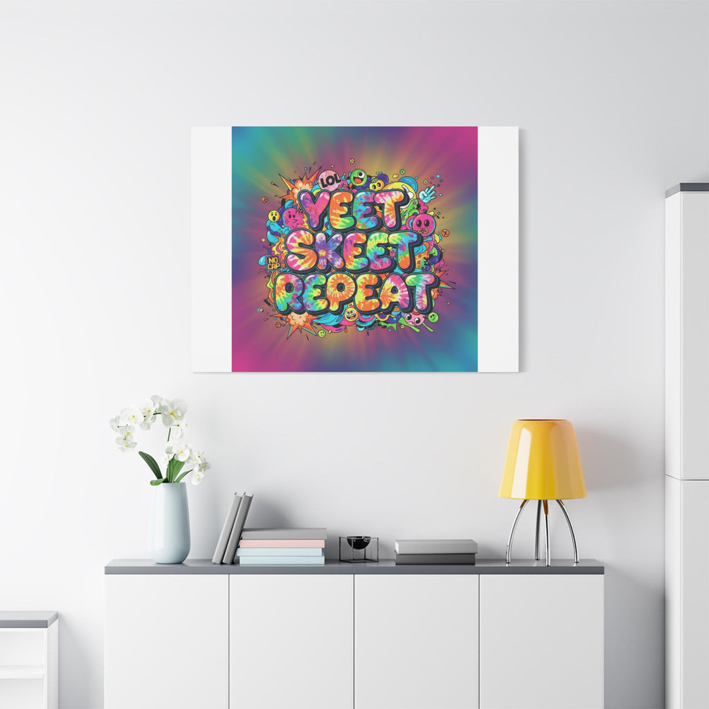 Yeet Skeet Repeat Canvas | Slogan & Glitch Graphic, Meme Phrase Wall Art
