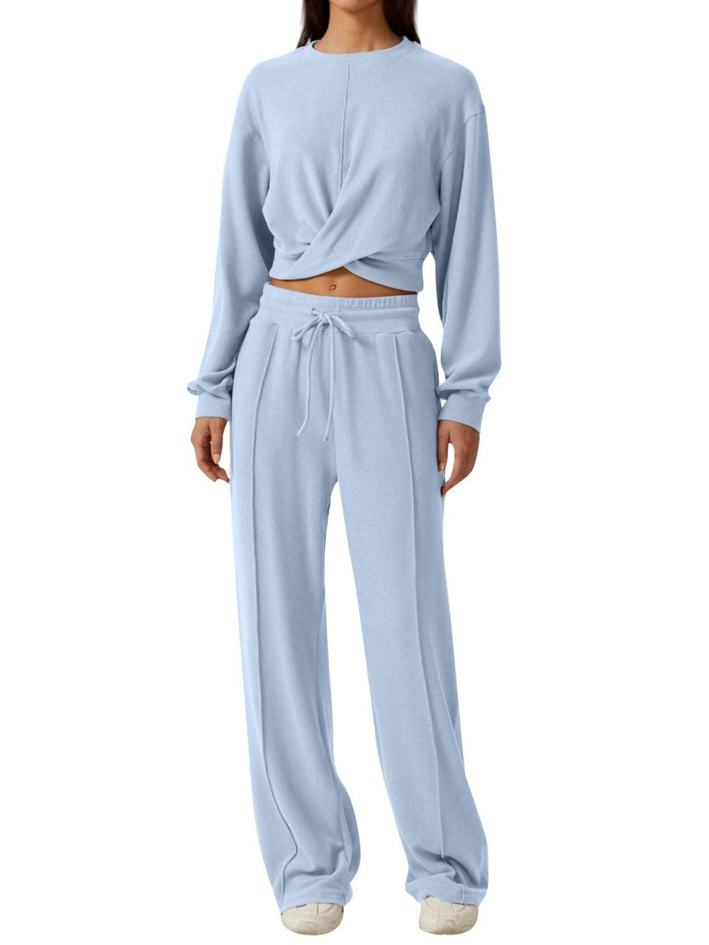 Twist-Front Long Sleeve Top and Pants Set