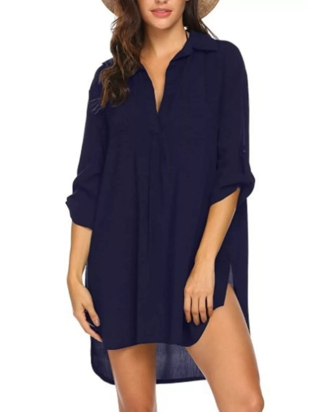 Full Size Side Slit Collared Neck Oversized Shirt Plus Size