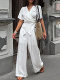 Wrap Top & Wide Leg Pants Set
