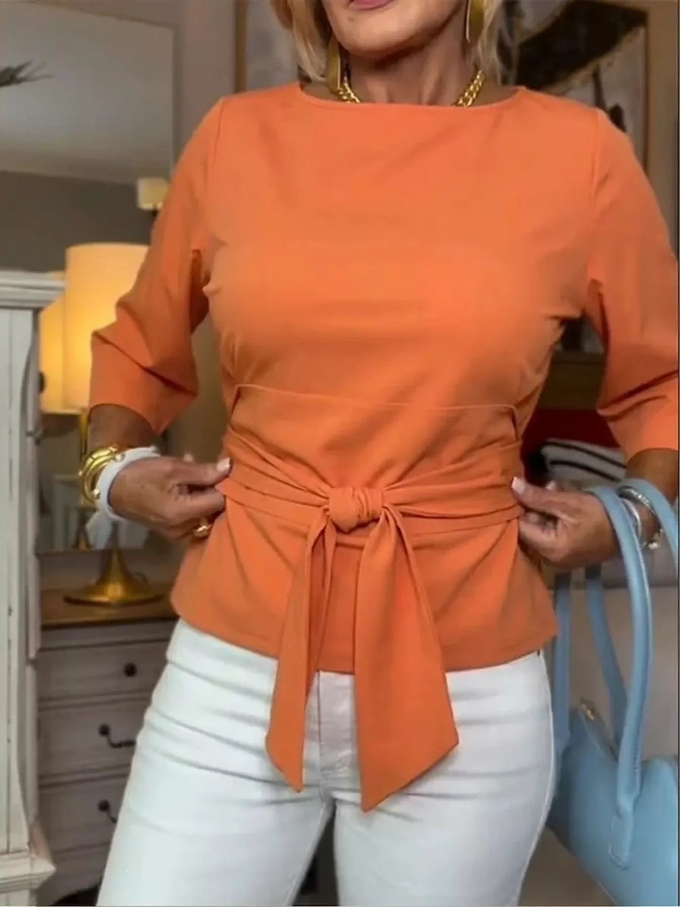Full Size Tied 3/4 Sleeve Top Plus Size