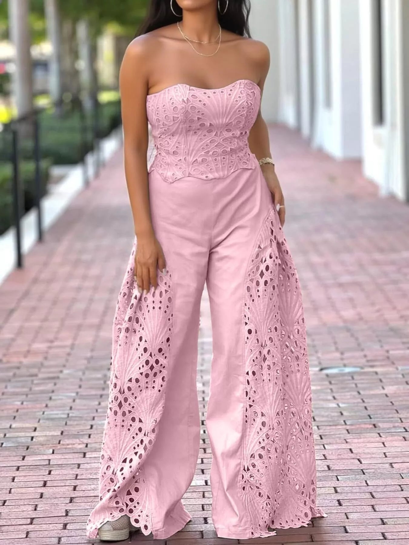 Hollow-Out Tube Top and Pants Two-Piece Set