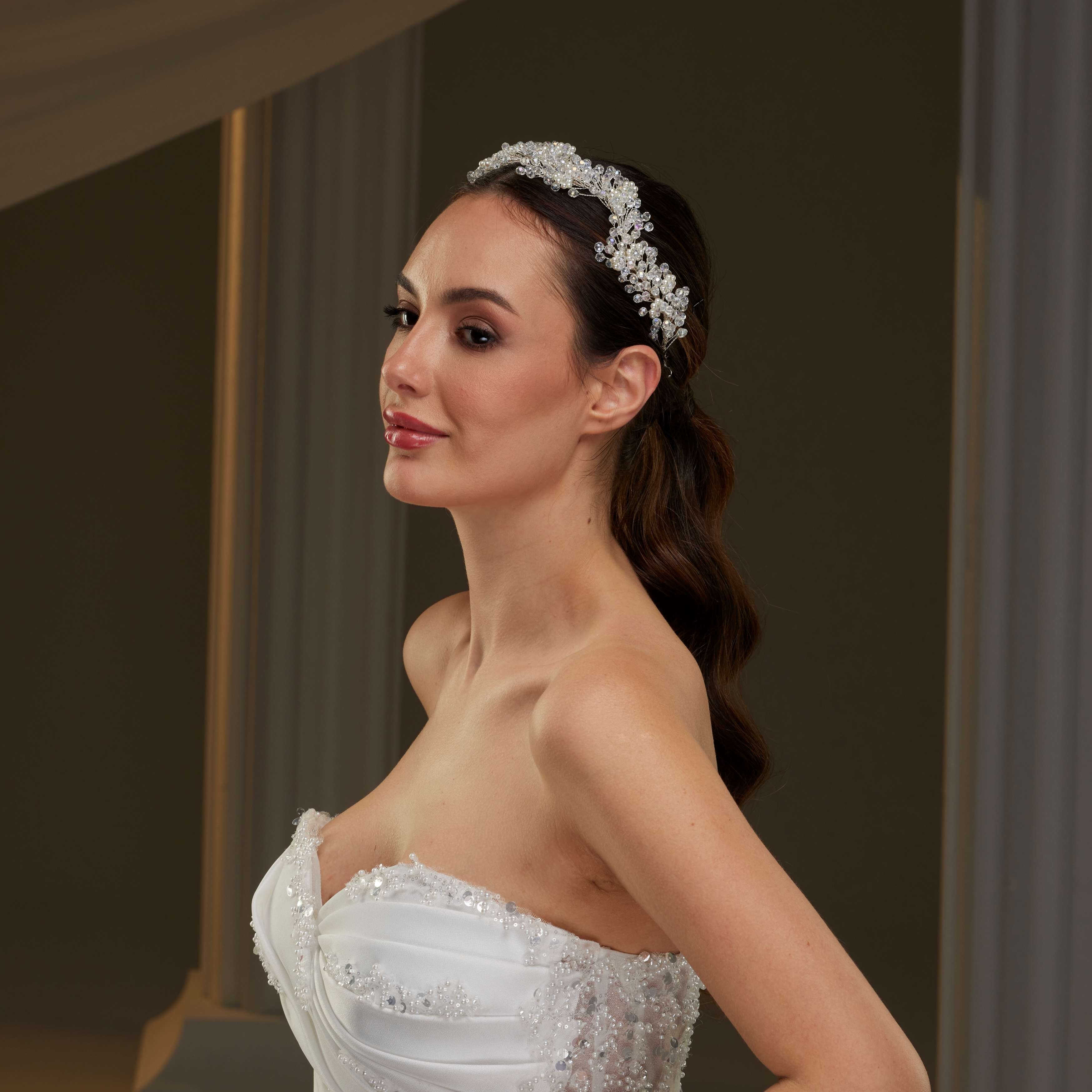 Crystal Beads and Pearl Bridal Hairvine – Bridal Port, view 6