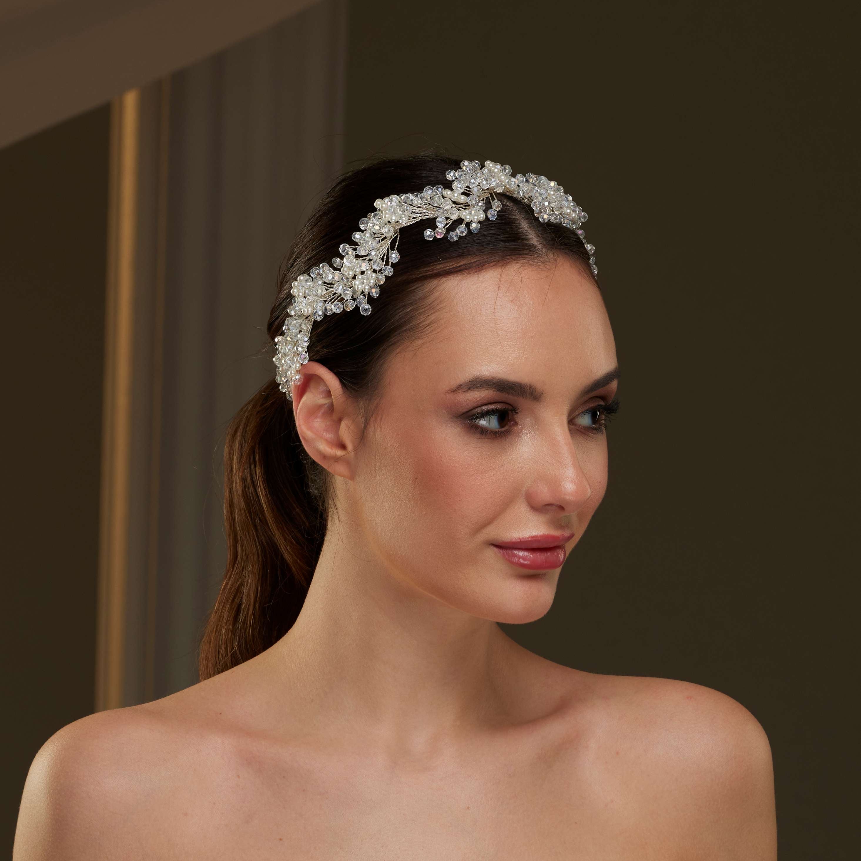 Crystal Beads and Pearl Bridal Hairvine – Bridal Port