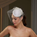 Elegant Bridal Fascinator with Birdcage Veil, Pearls & Feathers – Bridal Port