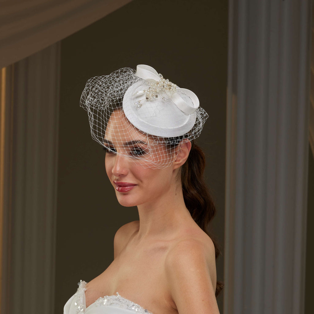 Handmade Bridal Fascinator with Pearls, Leaves – Bridal Port, view 3