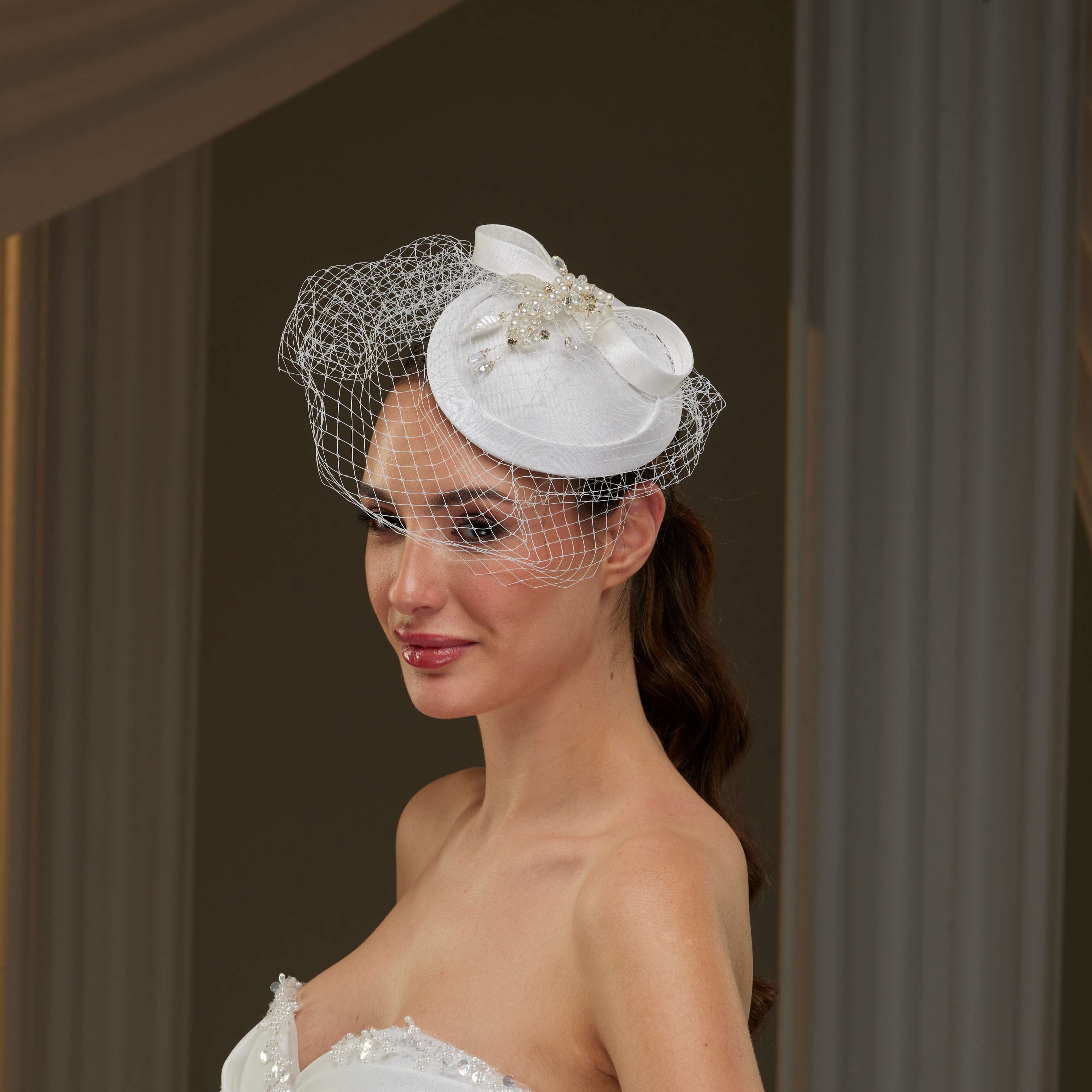 Handmade Bridal Fascinator with Pearls, Leaves – Bridal Port, view 3