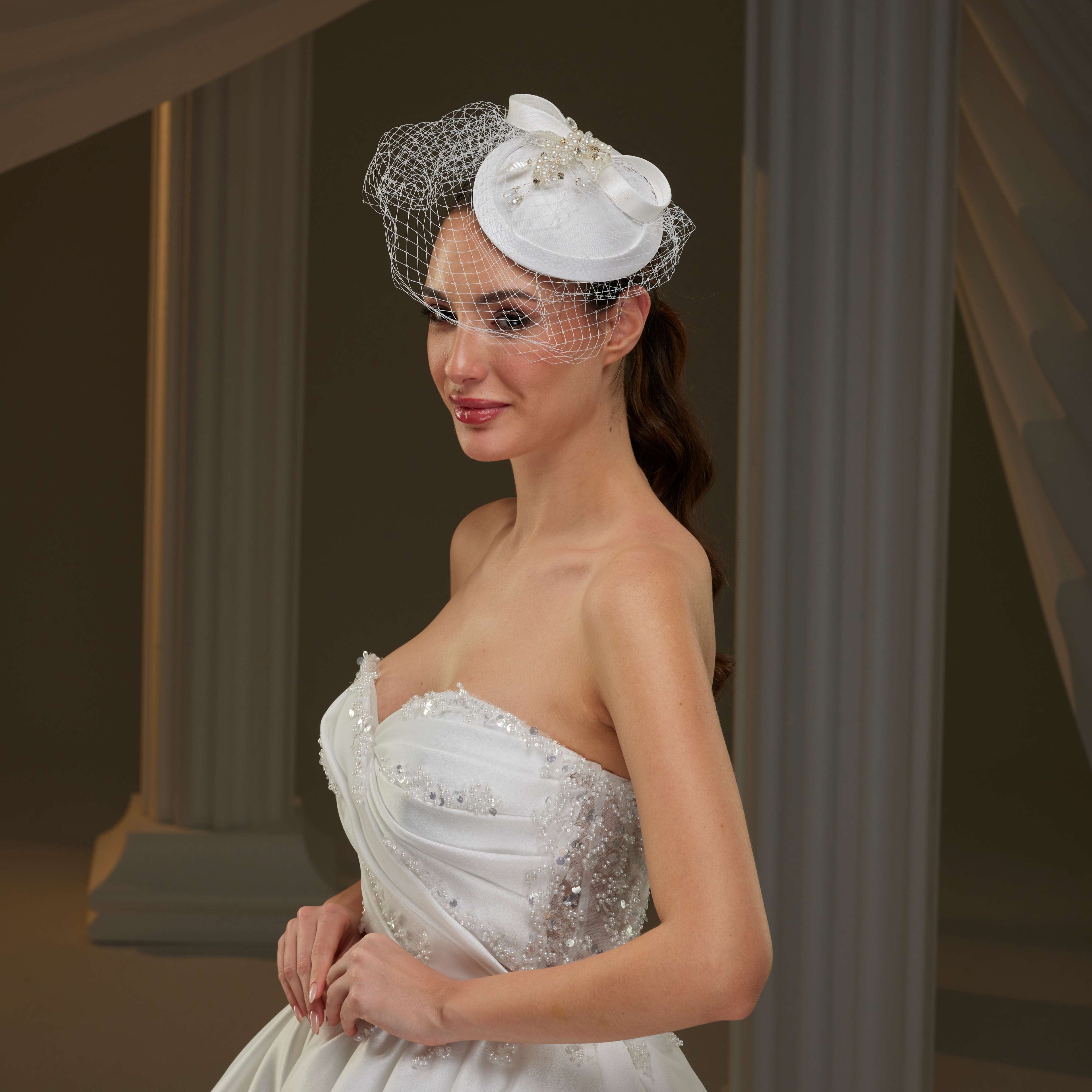 Handmade Bridal Fascinator with Pearls, Leaves – Bridal Port, view 2