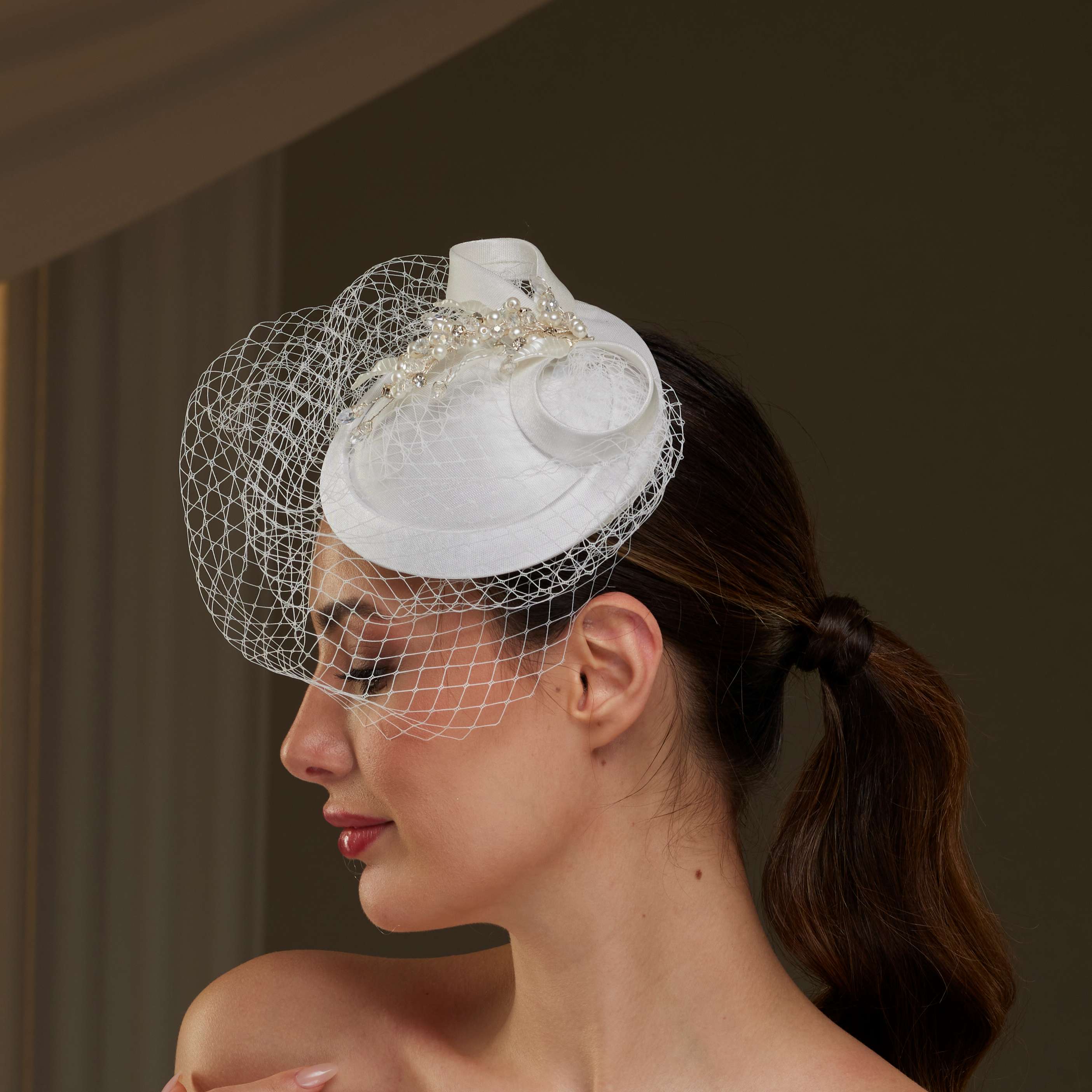 Handmade Bridal Fascinator with Pearls, Leaves – Bridal Port