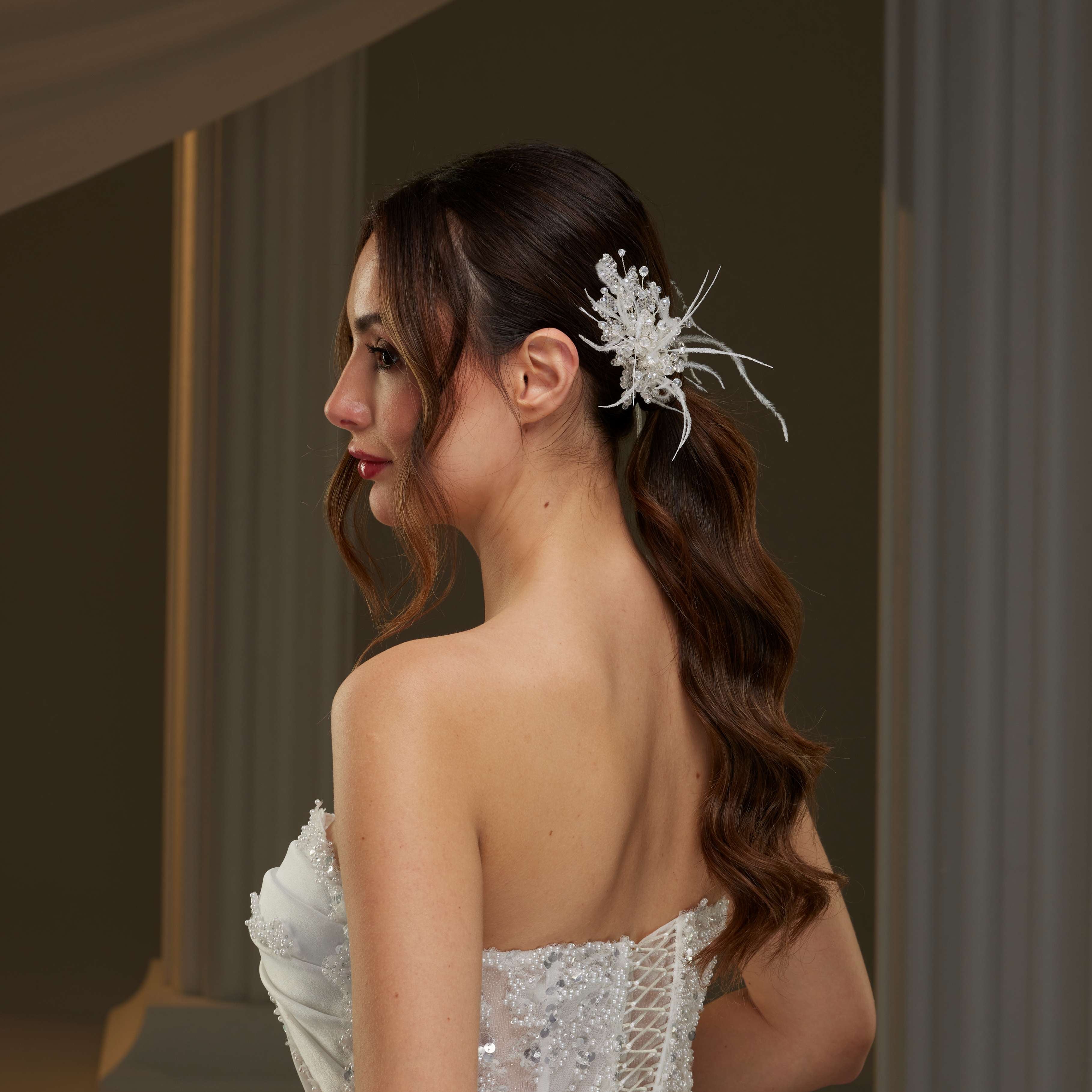 Feathered Two-Piece Hair Vine – Bridal Port
