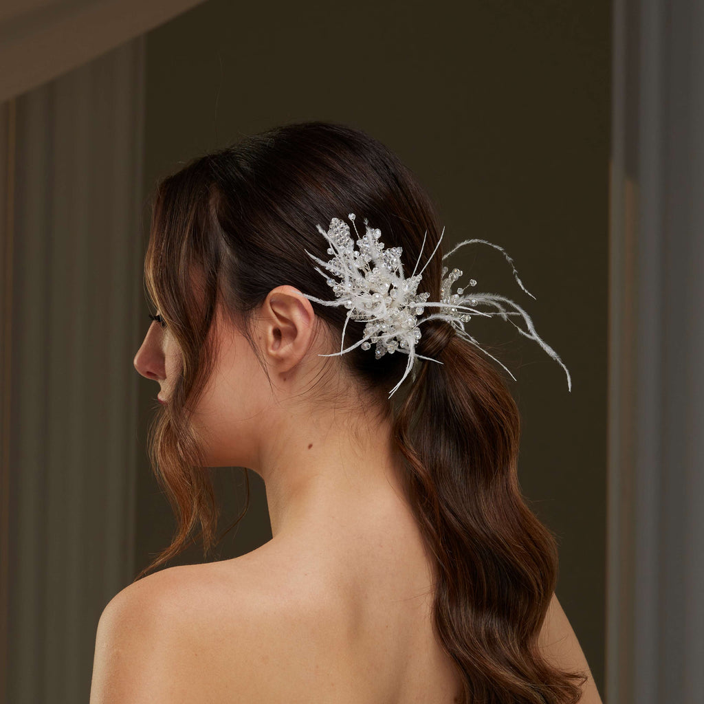 Feathered Two-Piece Hair Vine – Bridal Port, view 2