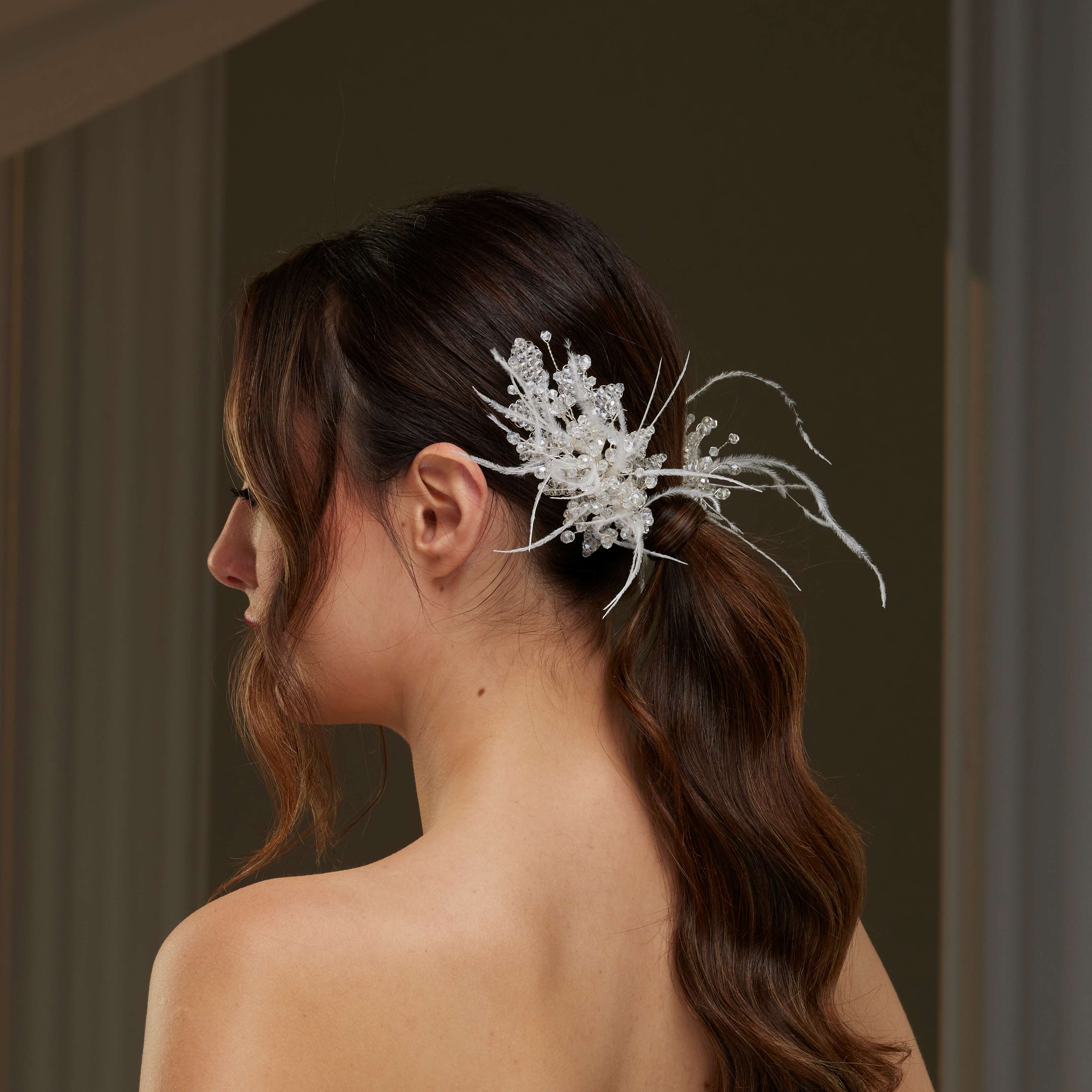 Feathered Two-Piece Hair Vine – Bridal Port, view 2