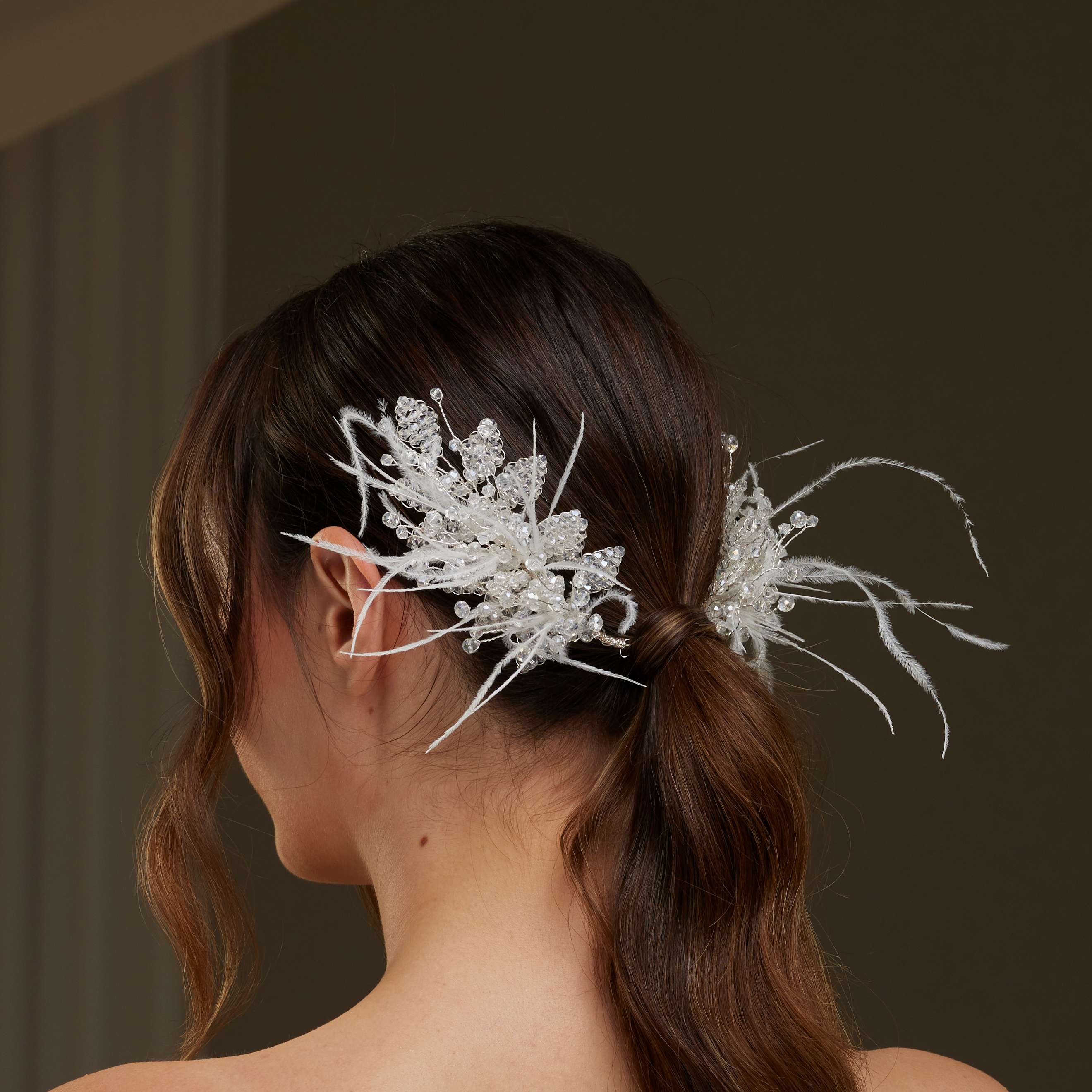 Feathered Two-Piece Hair Vine – Bridal Port, view 3