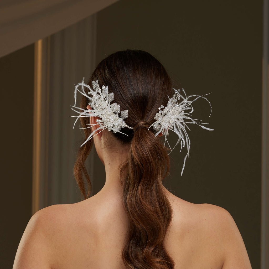 Feathered Two-Piece Hair Vine – Bridal Port, view 4