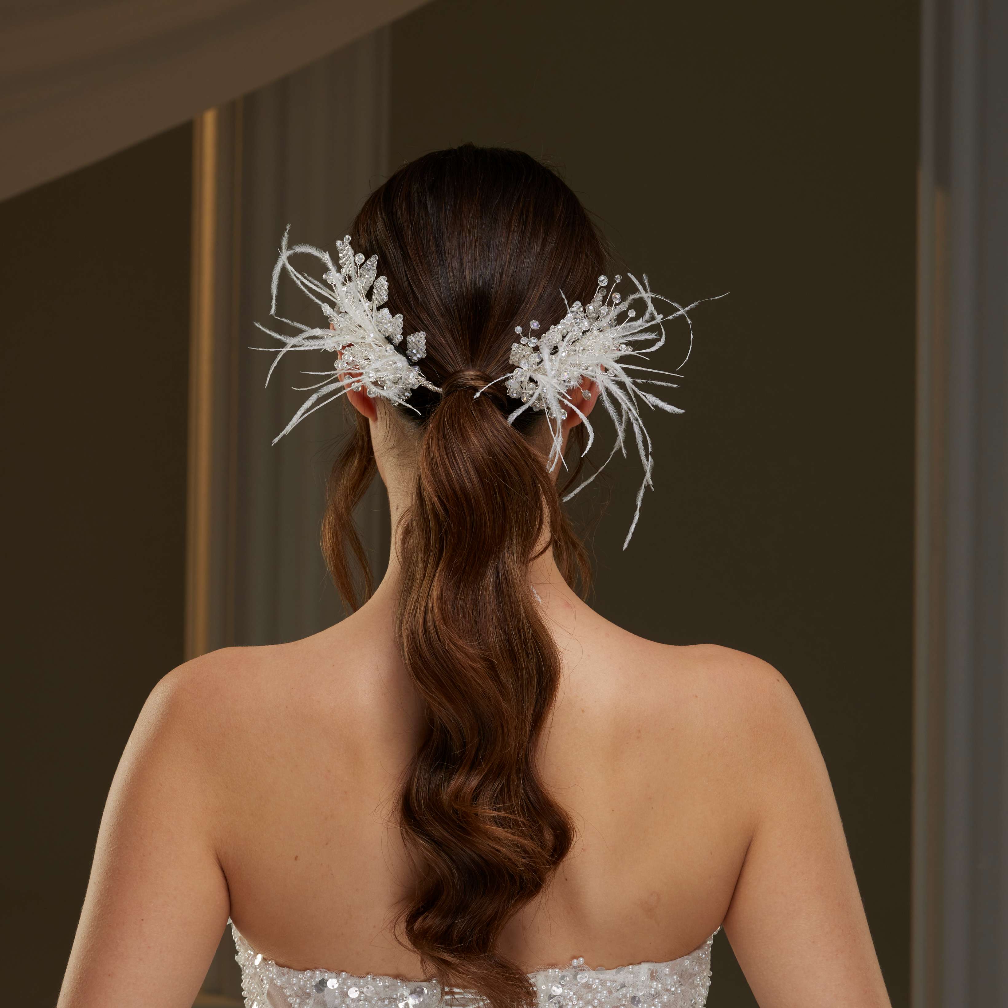 Feathered Two-Piece Hair Vine – Bridal Port, view 5