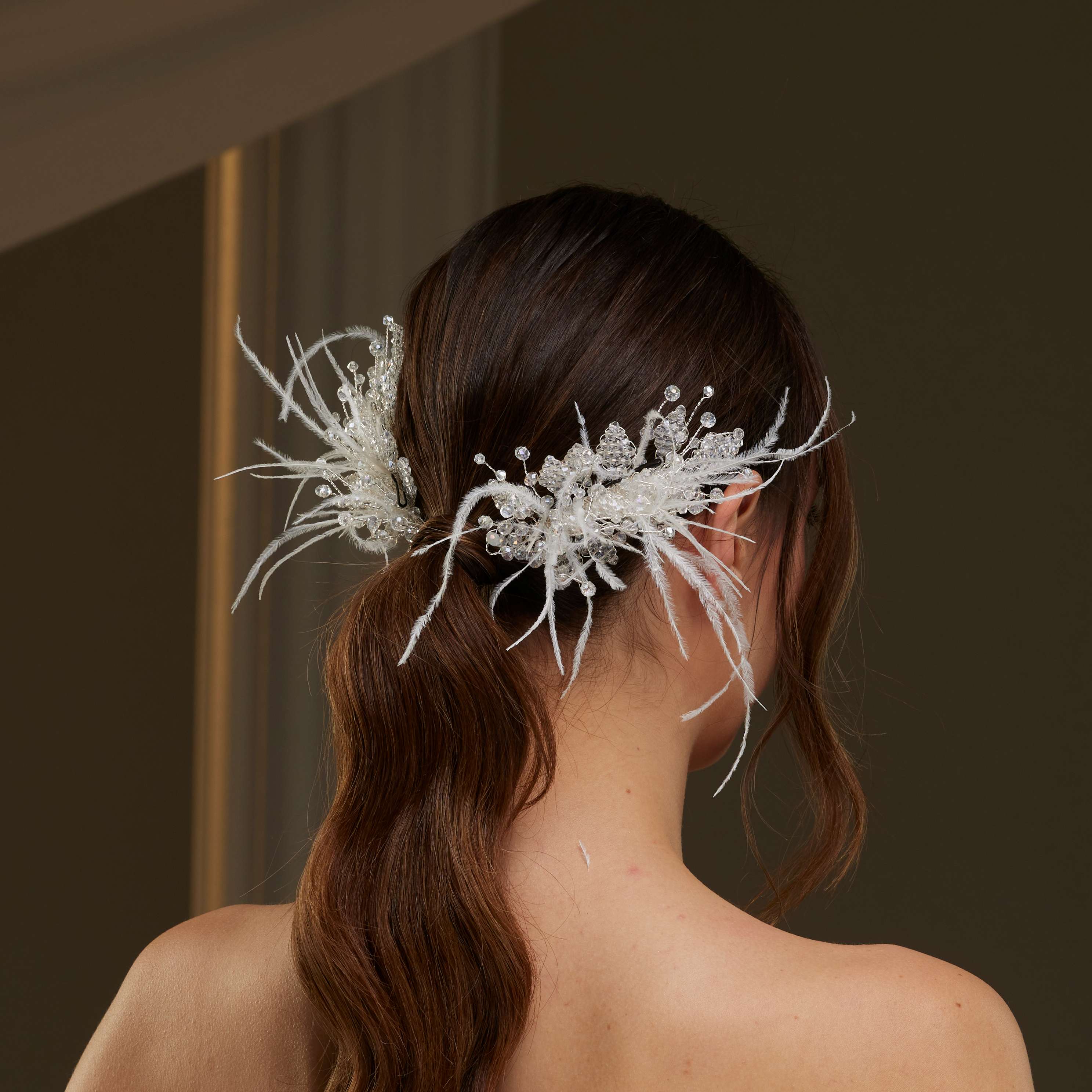 Feathered Two-Piece Hair Vine – Bridal Port, view 6