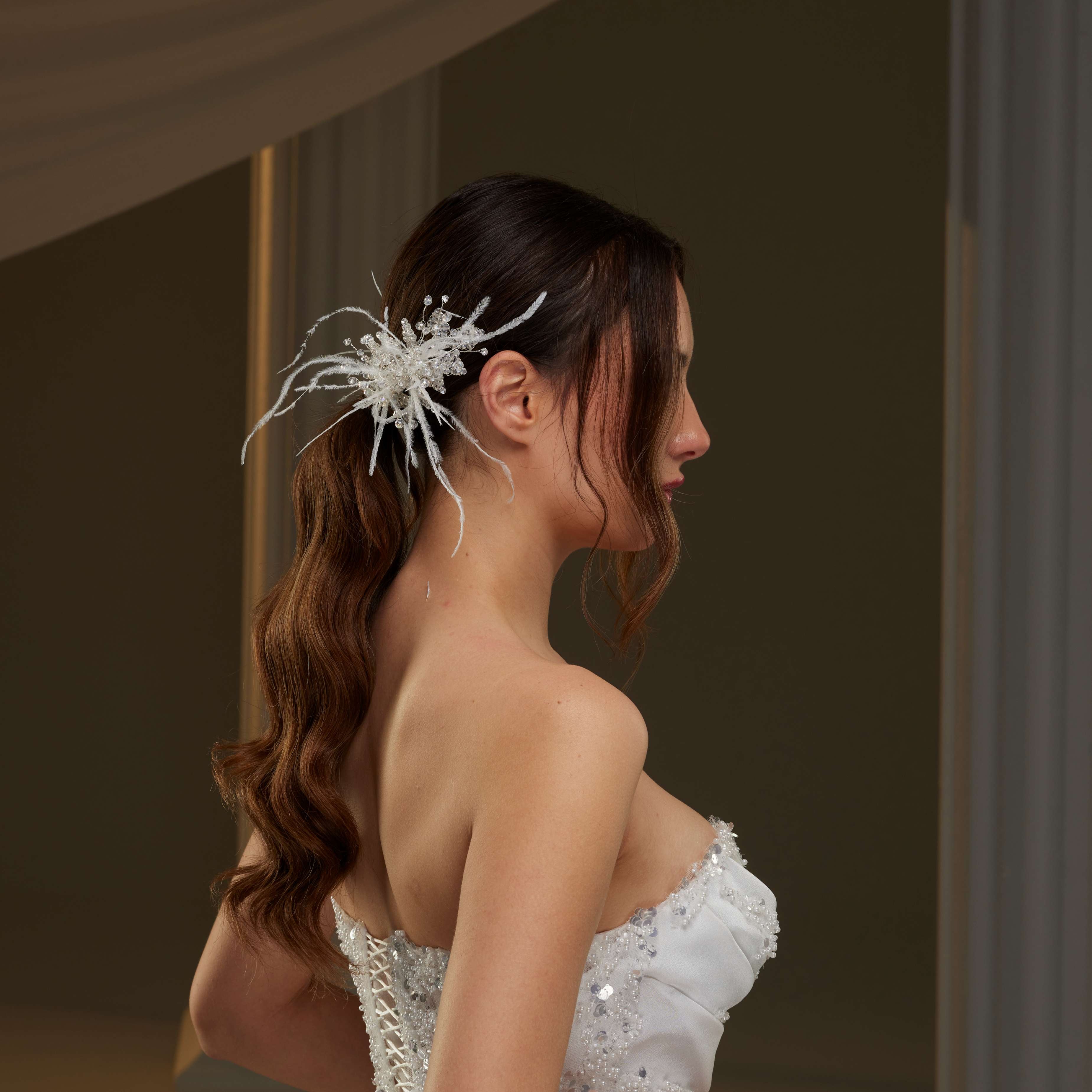 Feathered Two-Piece Hair Vine – Bridal Port, view 7