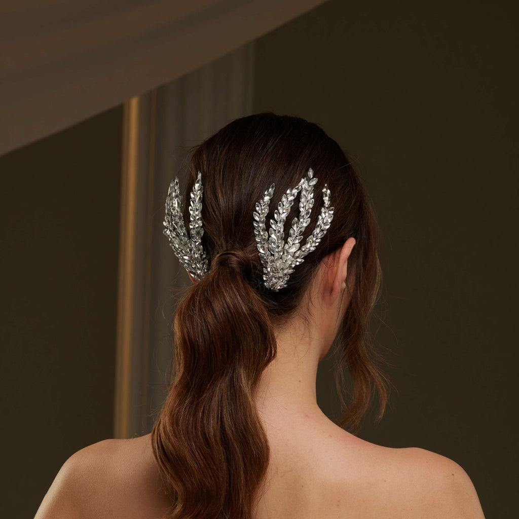 Two-Piece Rhinestone Hair Comb Set – Bridal Port, view 5