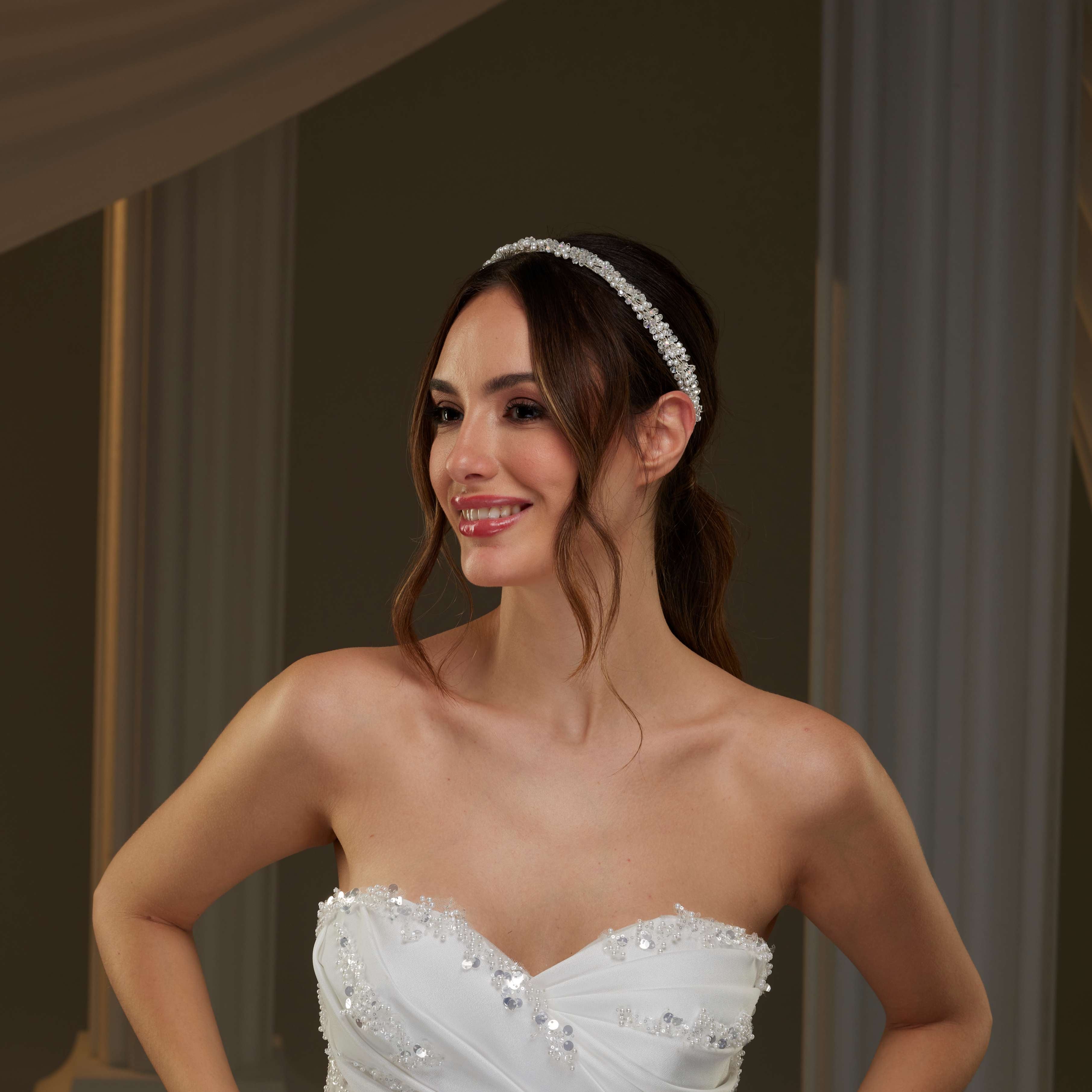 Pearl and Crystal Halo Band – Bridal Port, view 4