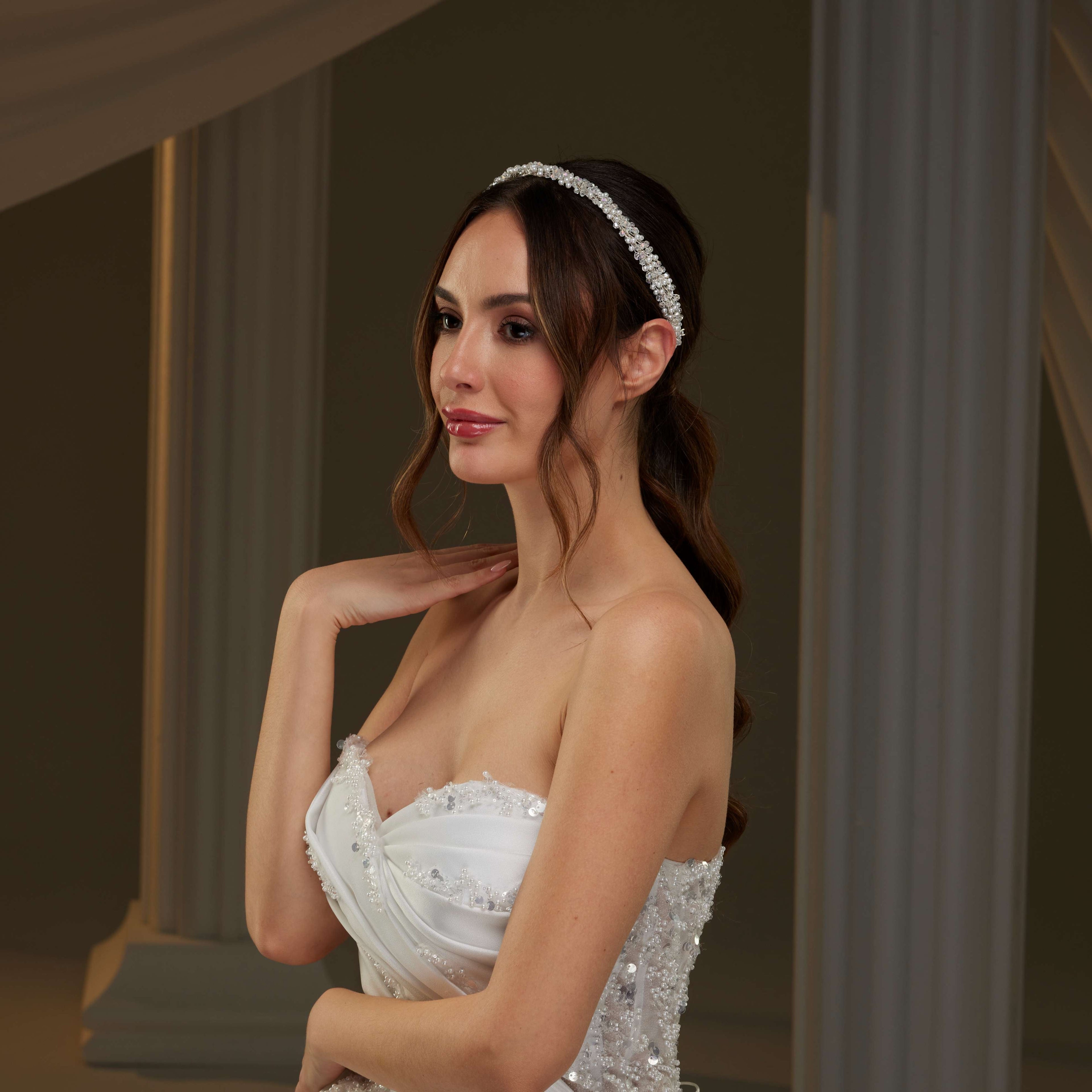 Pearl and Crystal Halo Band – Bridal Port, view 6