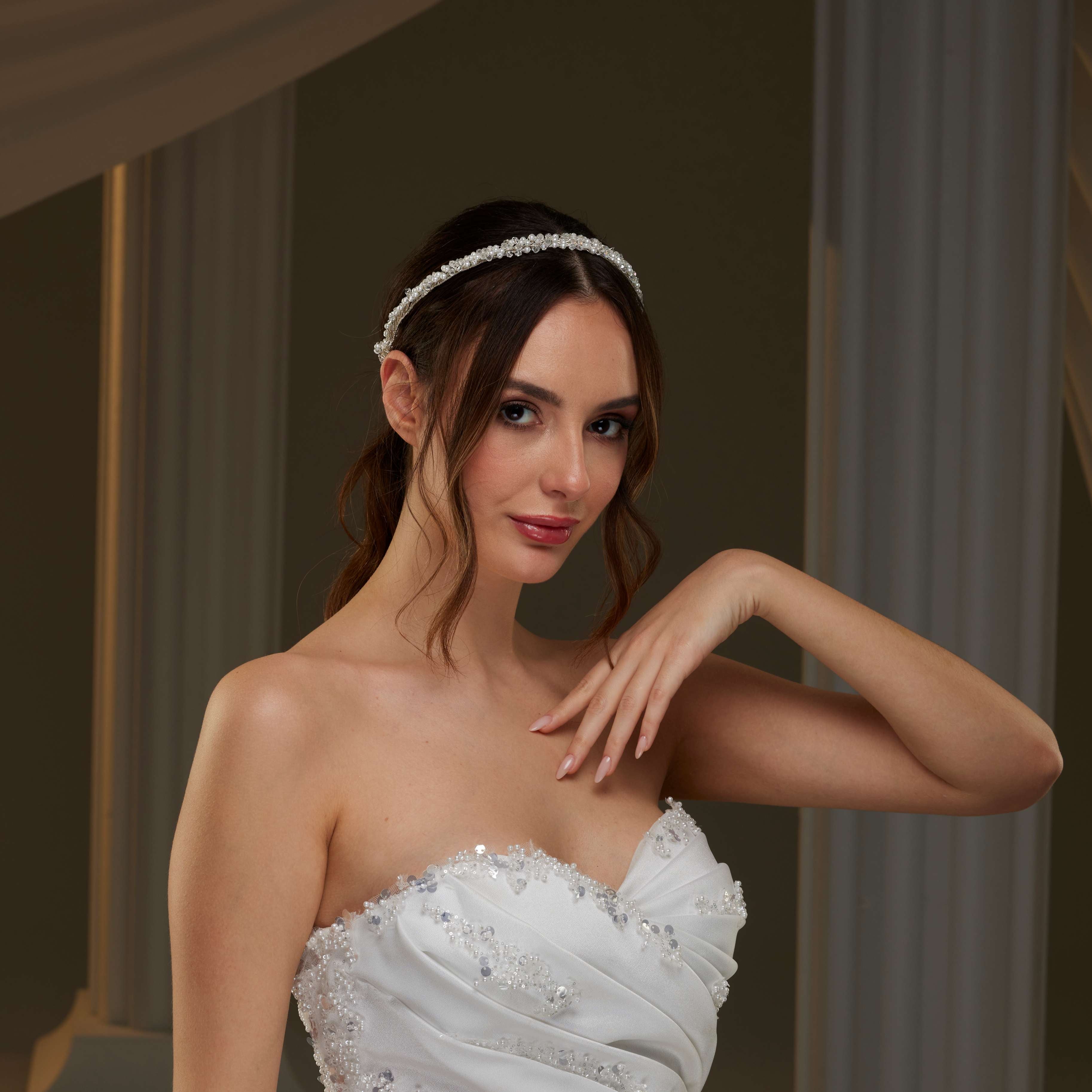 Pearl and Crystal Halo Band – Bridal Port, view 7