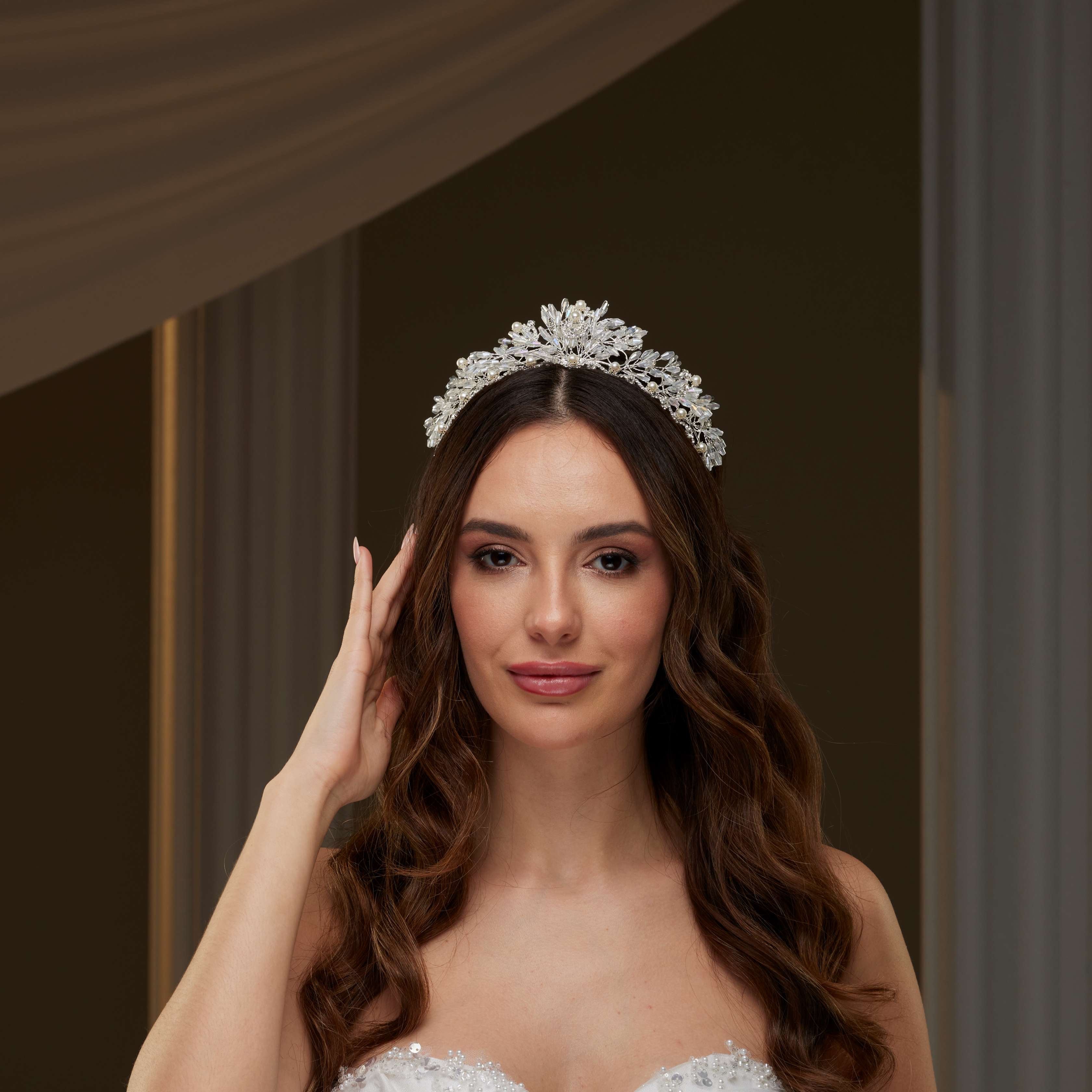 Crystal & Pearl Wedding Tiara – Bridal Port, view 3