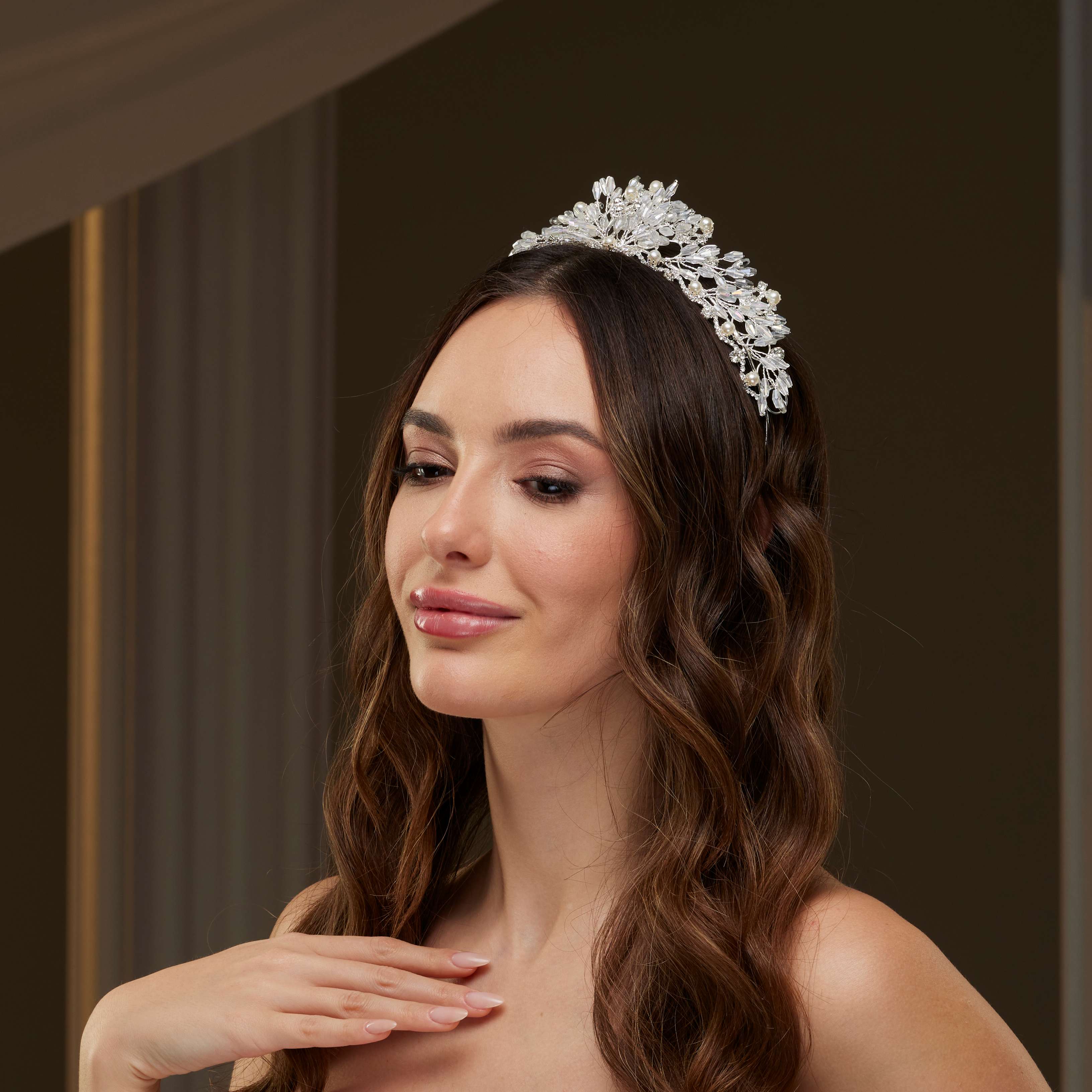 Crystal & Pearl Wedding Tiara – Bridal Port, view 7