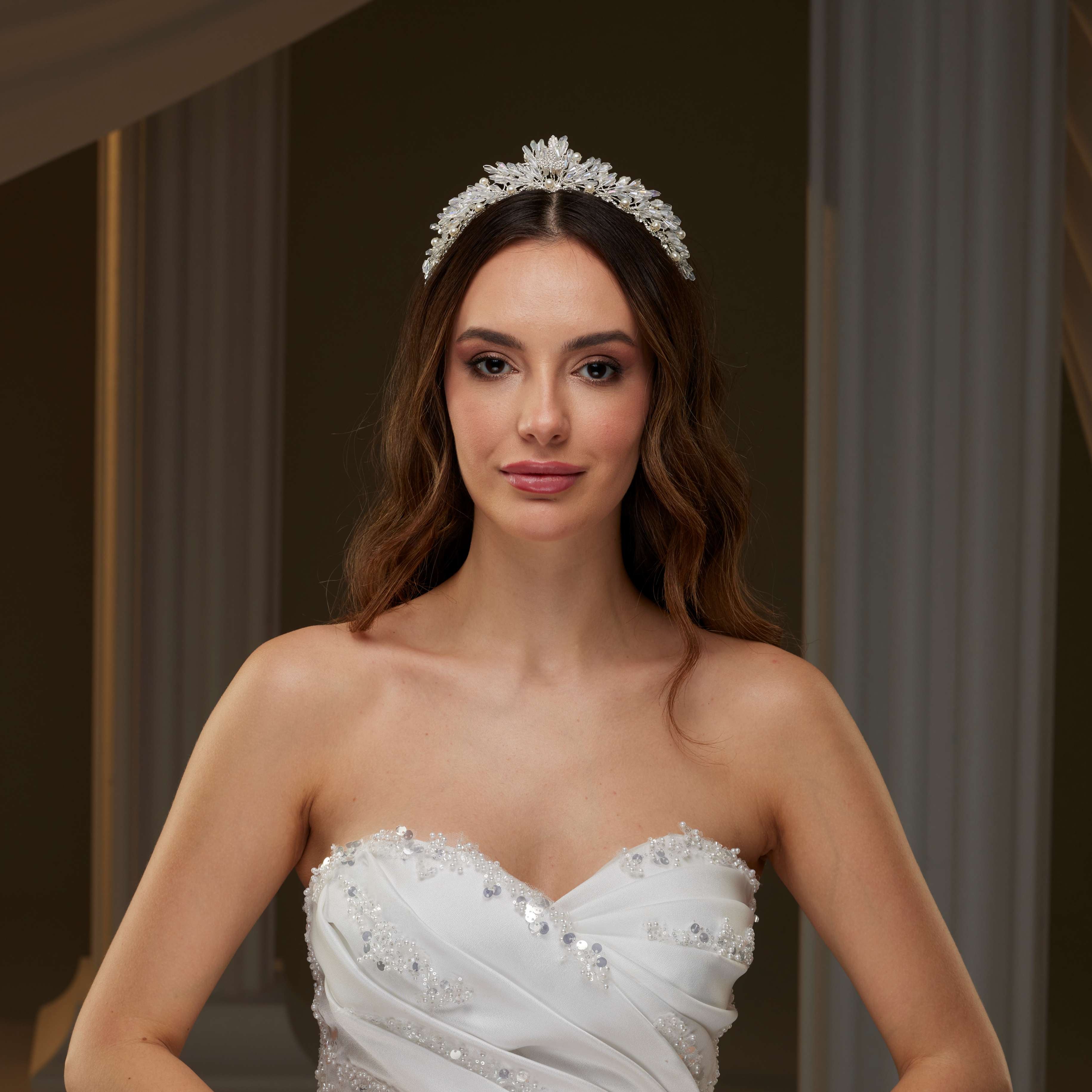 Crystal and Pearl Wedding Tiara – Bridal Port, view 2