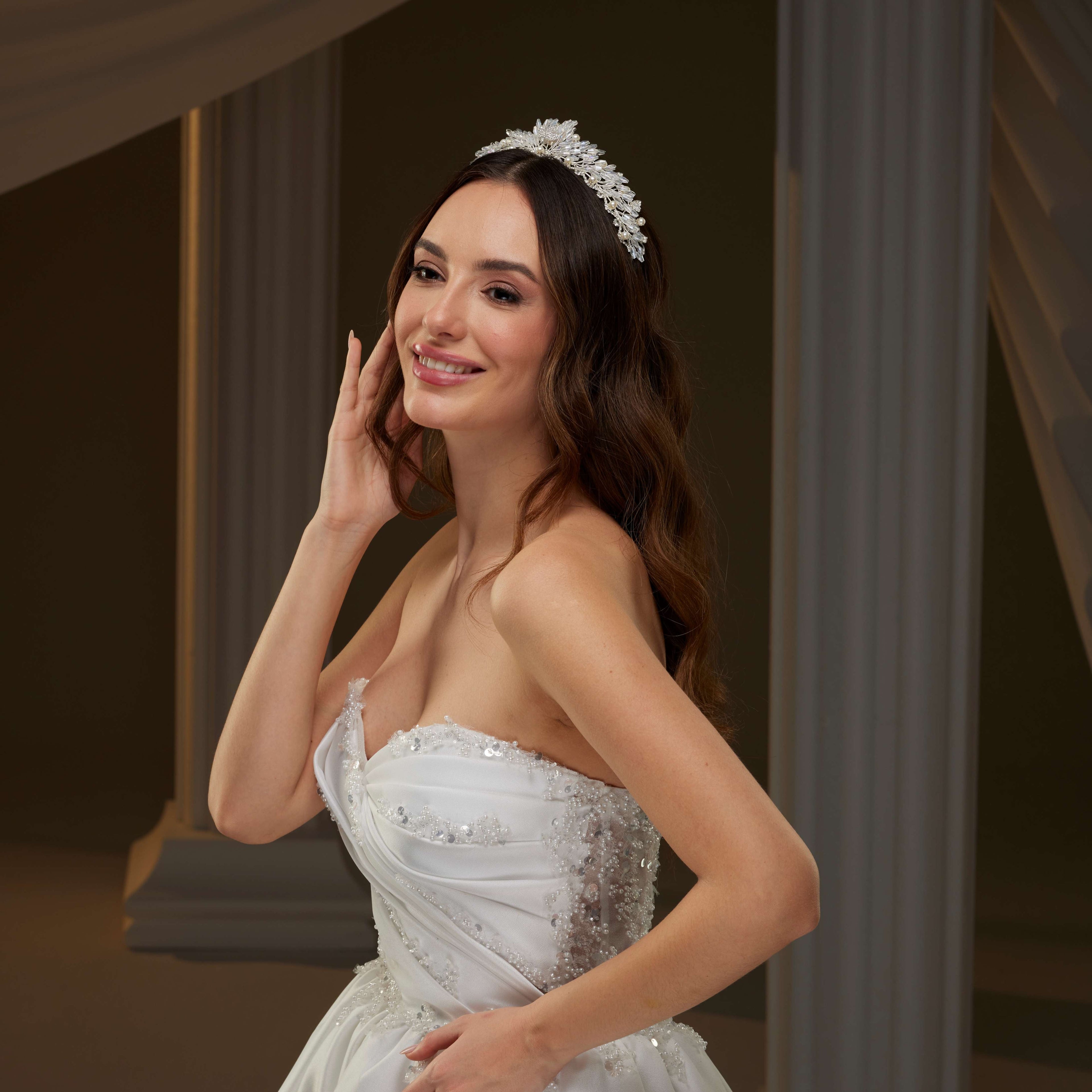 Crystal and Pearl Wedding Tiara – Bridal Port, view 5