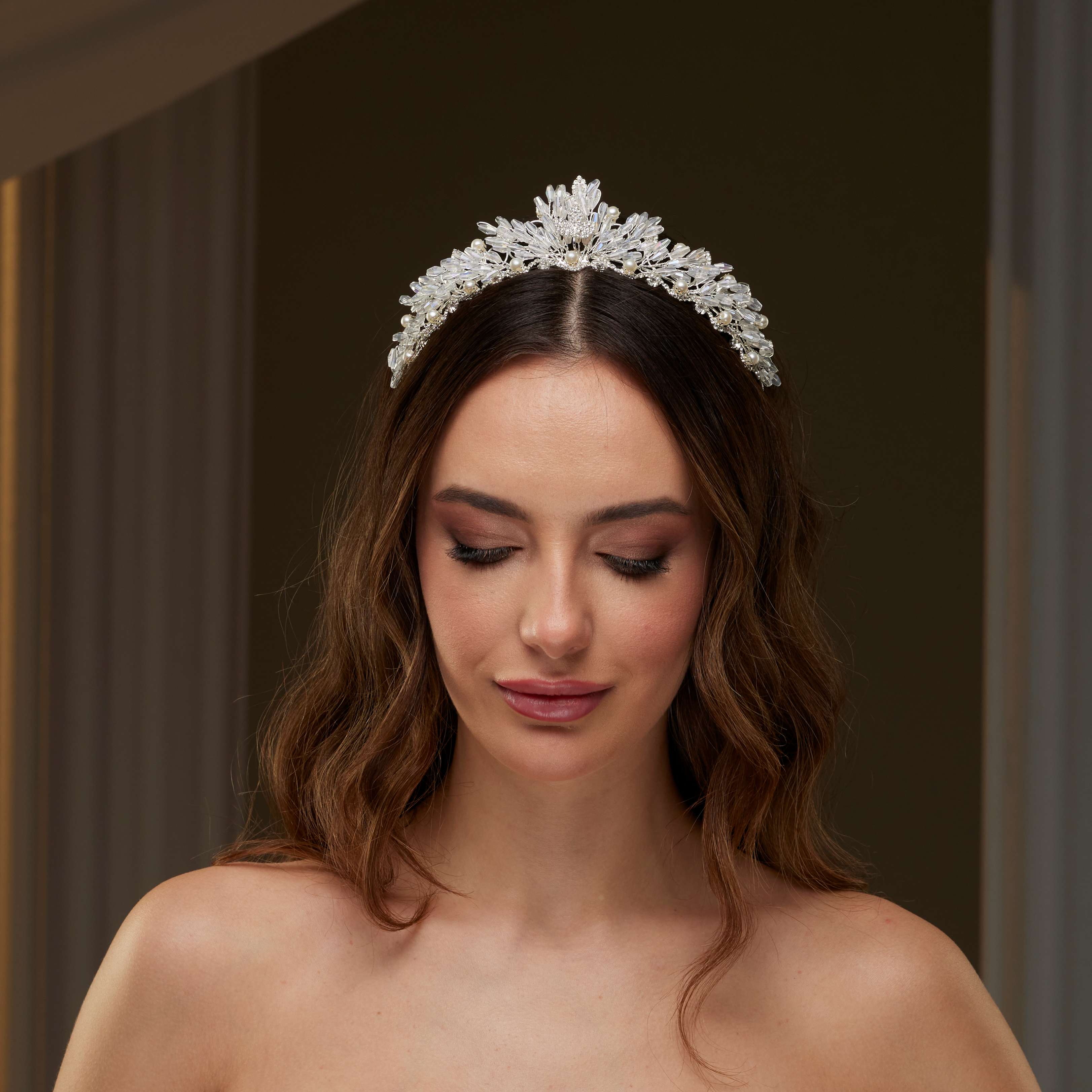 Crystal and Pearl Wedding Tiara – Bridal Port, view 7