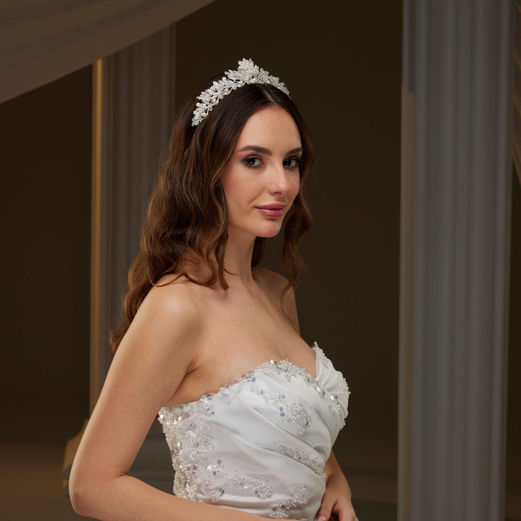 Crystal and Pearl Wedding Tiara – Bridal Port, view 8