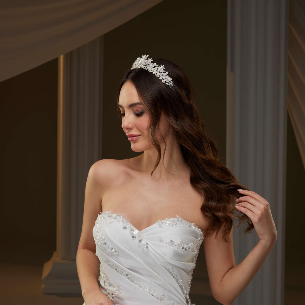 Elegant Crystal & Pearl Tiara – Bridal Port, view 4