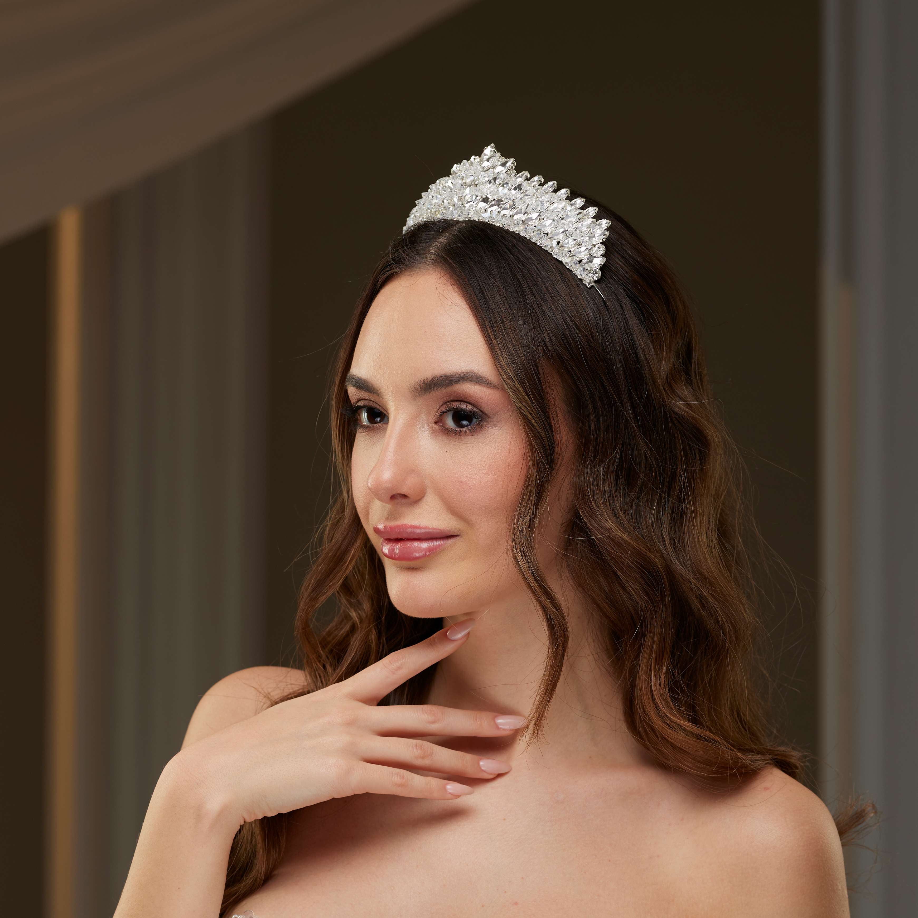 Crystal & Rhinestone Shiny Tiara – Bridal Port, view 5