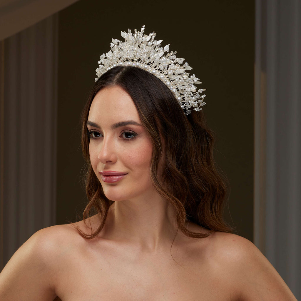 Luxury Bridal Tiara with Crystals & Pearls – Bridal Port, view 2