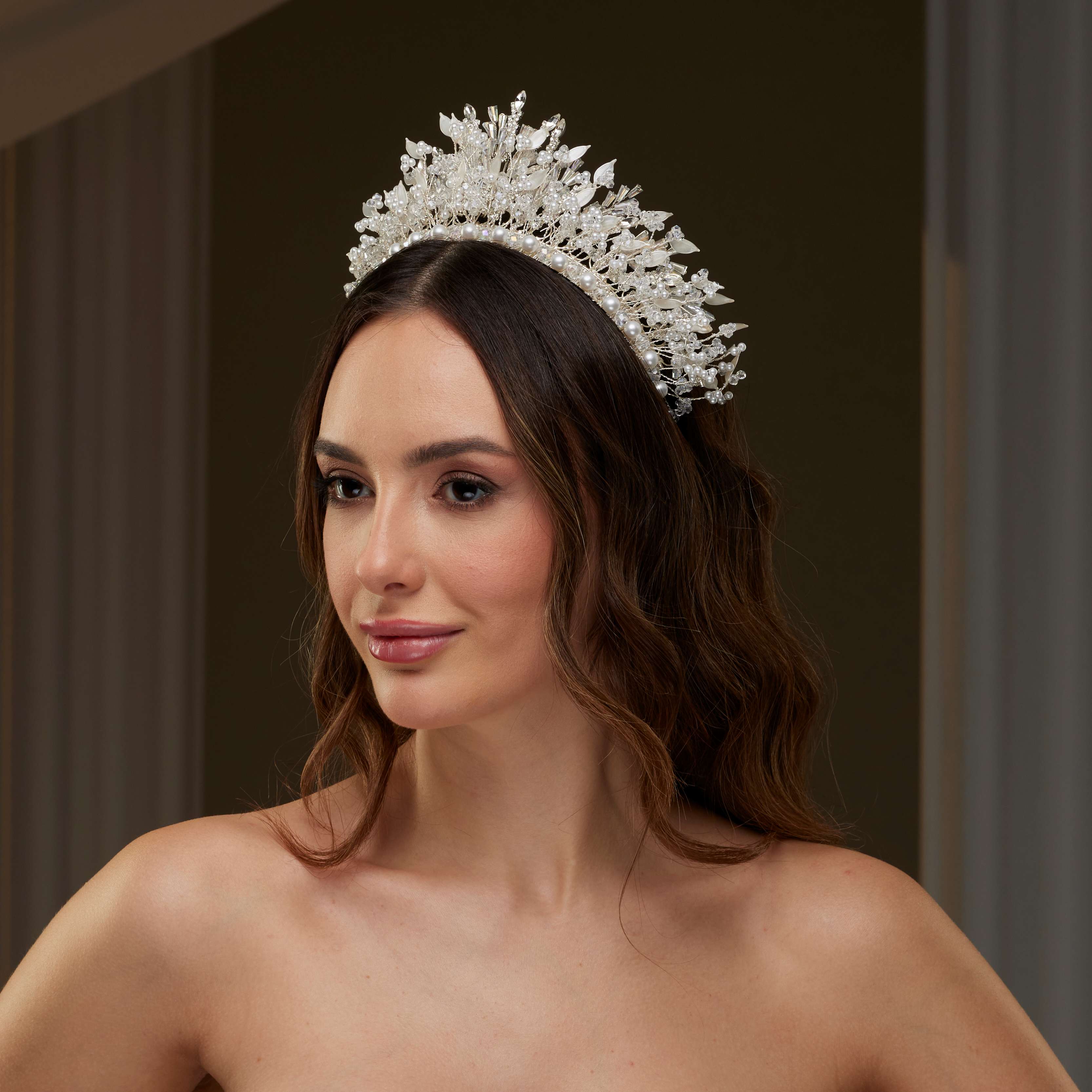 Luxury Bridal Tiara with Crystals & Pearls – Bridal Port, view 2