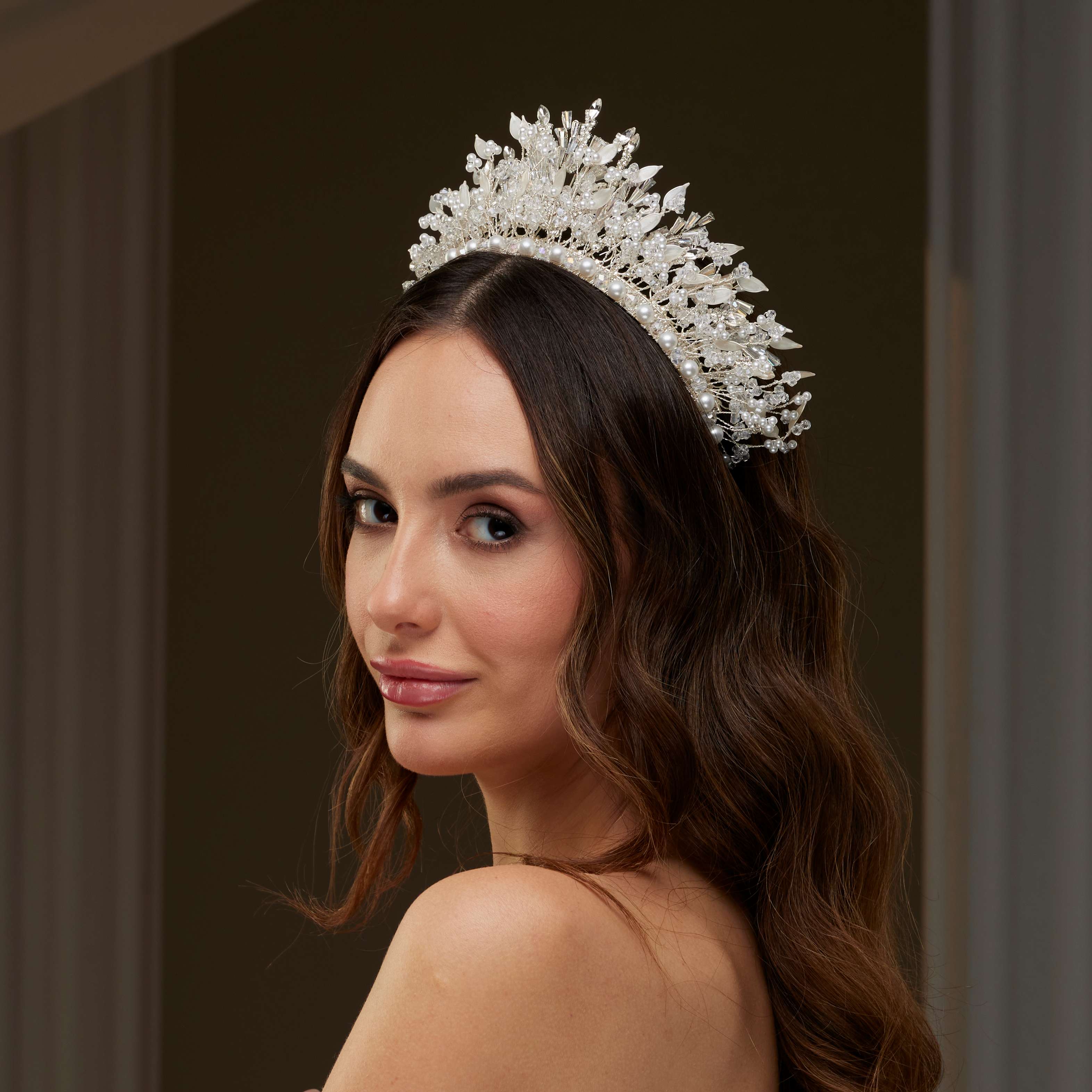 Luxury Bridal Tiara with Crystals & Pearls – Bridal Port, view 4