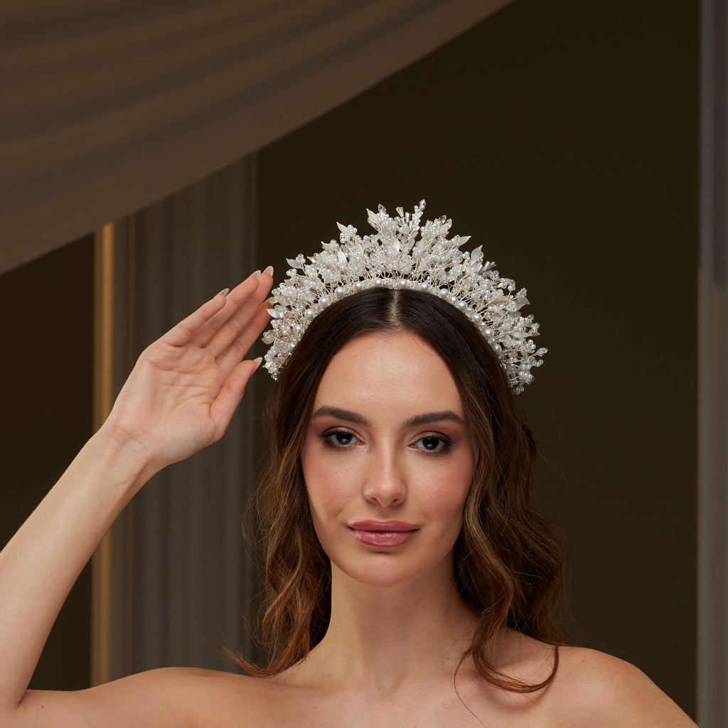 Luxury Bridal Tiara with Crystals & Pearls – Bridal Port, view 6