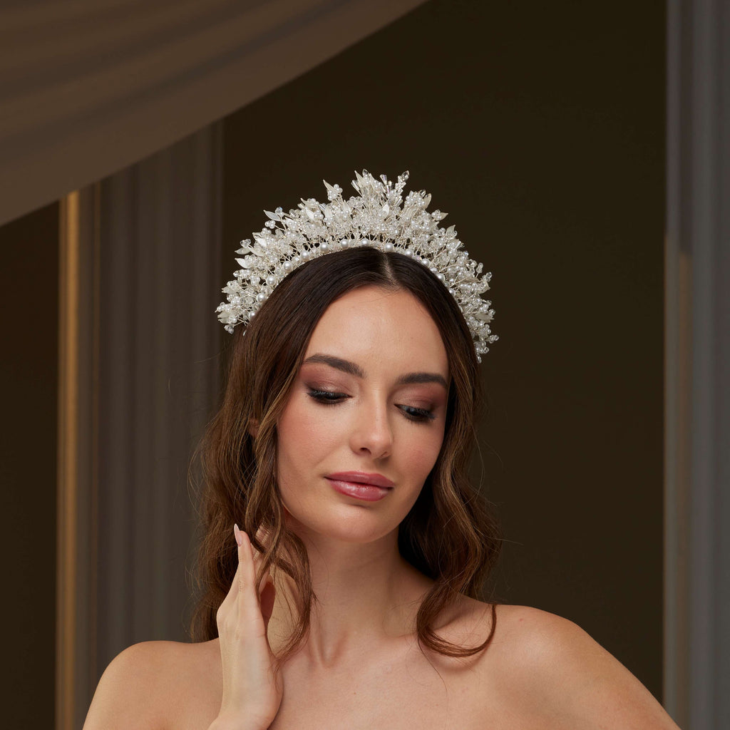 Luxury Bridal Tiara with Crystals & Pearls – Bridal Port, view 7