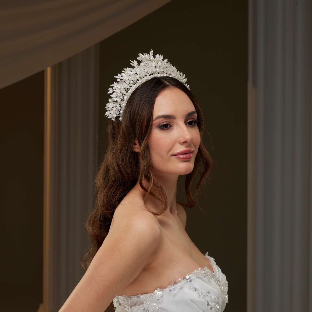 Luxury Bridal Tiara with Crystals & Pearls – Bridal Port, view 8