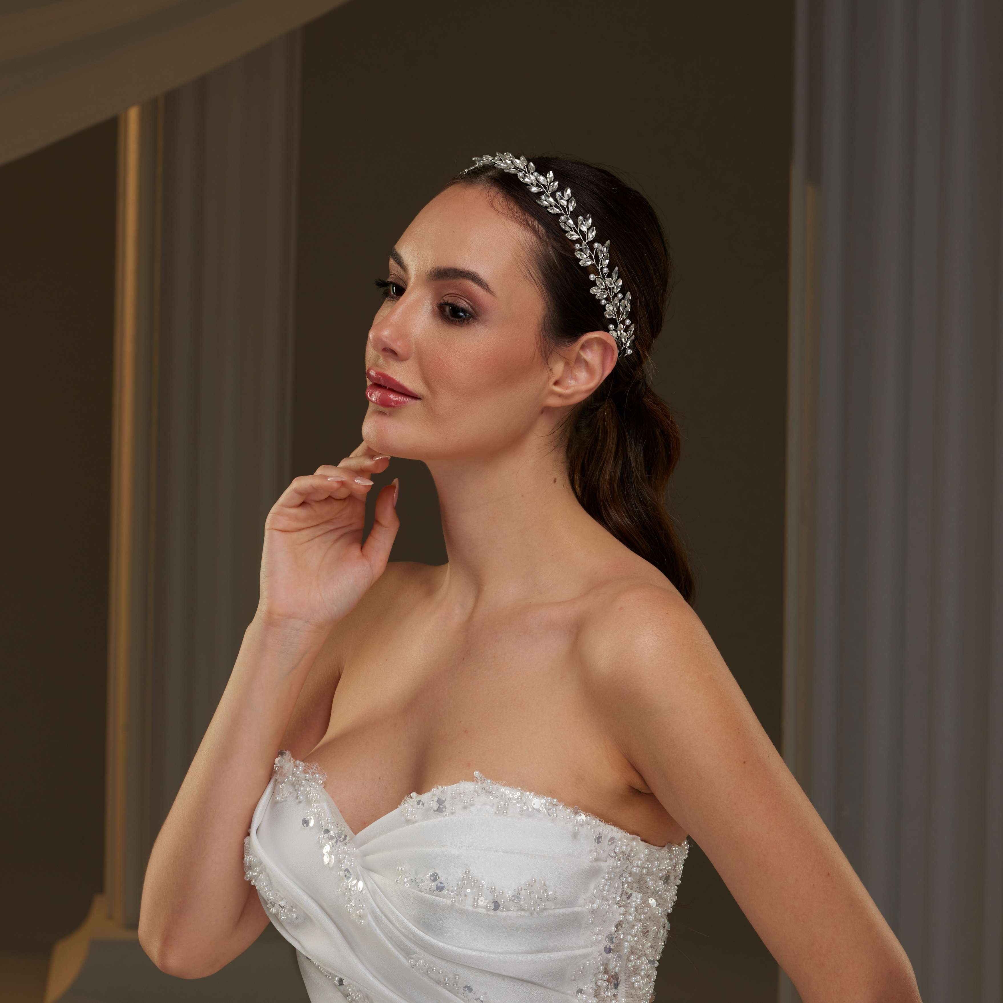 Crystal and Pearl Hair Vine – Bridal Port, view 5