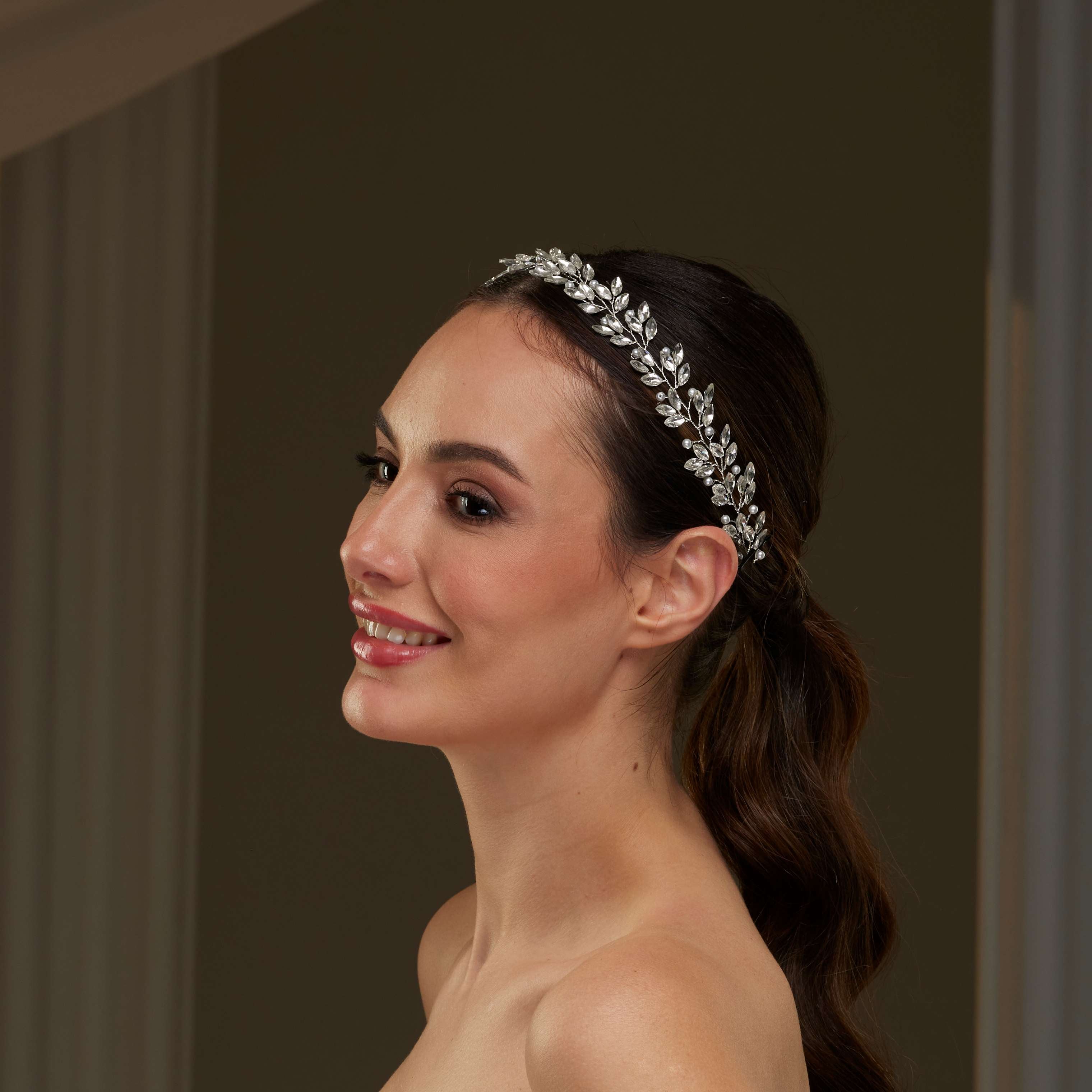 Crystal and Pearl Hair Vine – Bridal Port, view 7