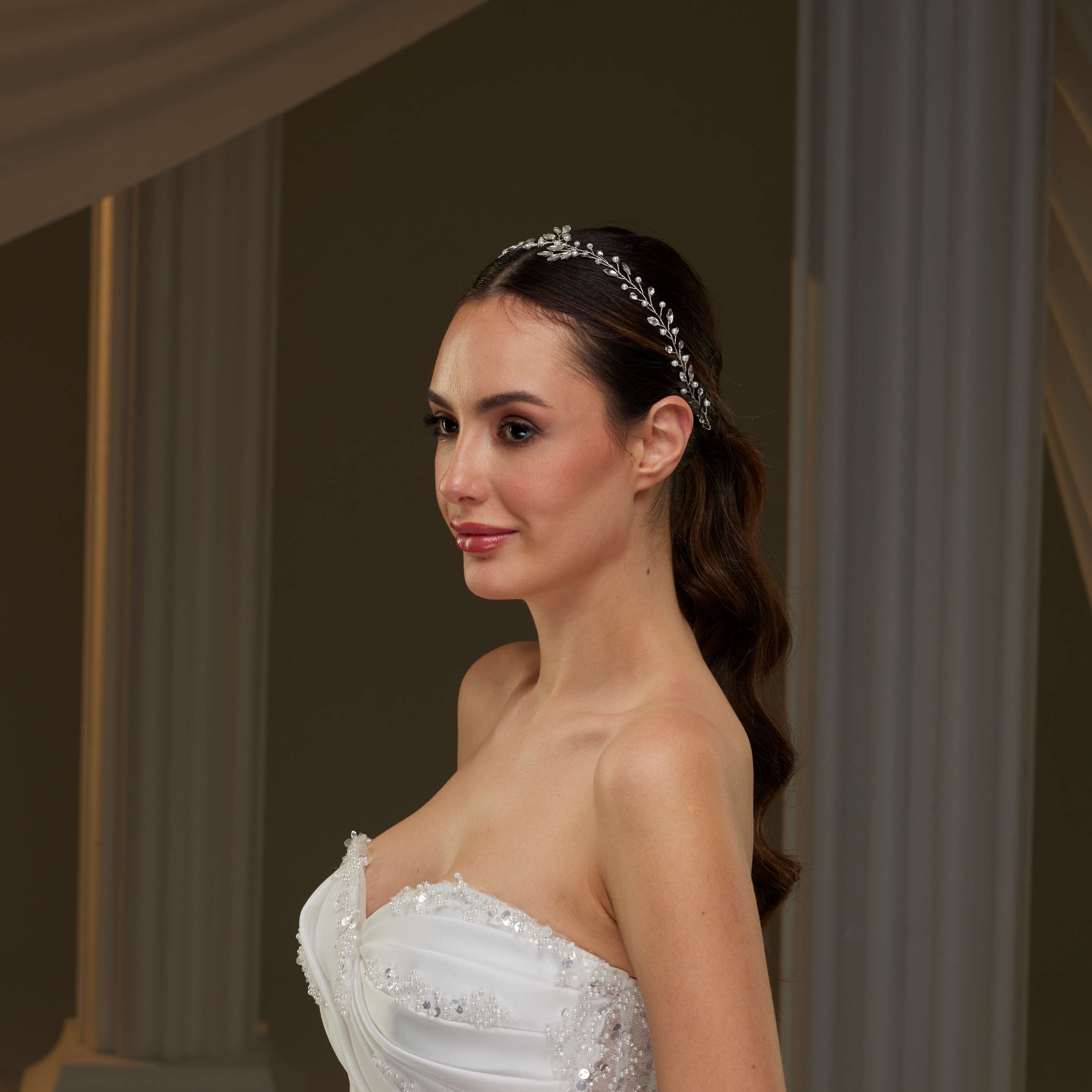 Elegant Crystal and Pearl Hair Vine – Bridal Port, view 3