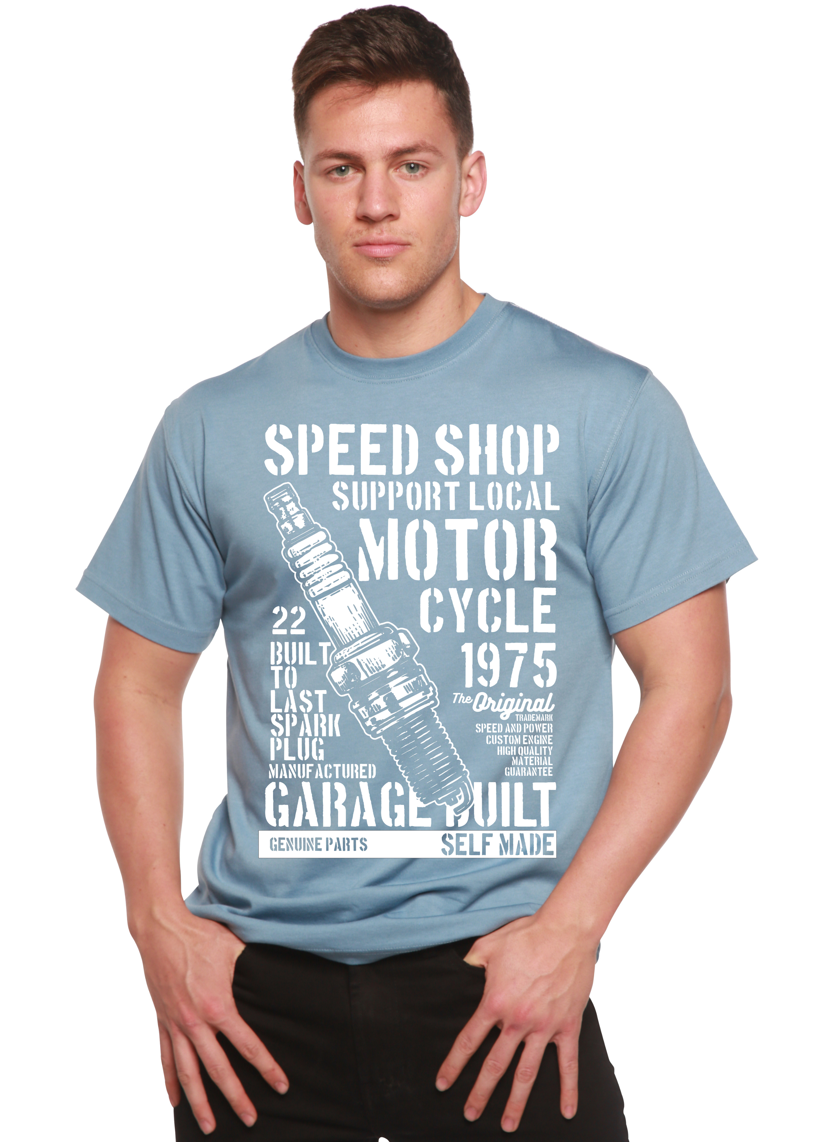 Spun Bamboo Spark Plug Spun Bamboo® Men's Bamboo Viscose/Organic Cotton Short Sleeve Graphic T-Shirt — in-use photo