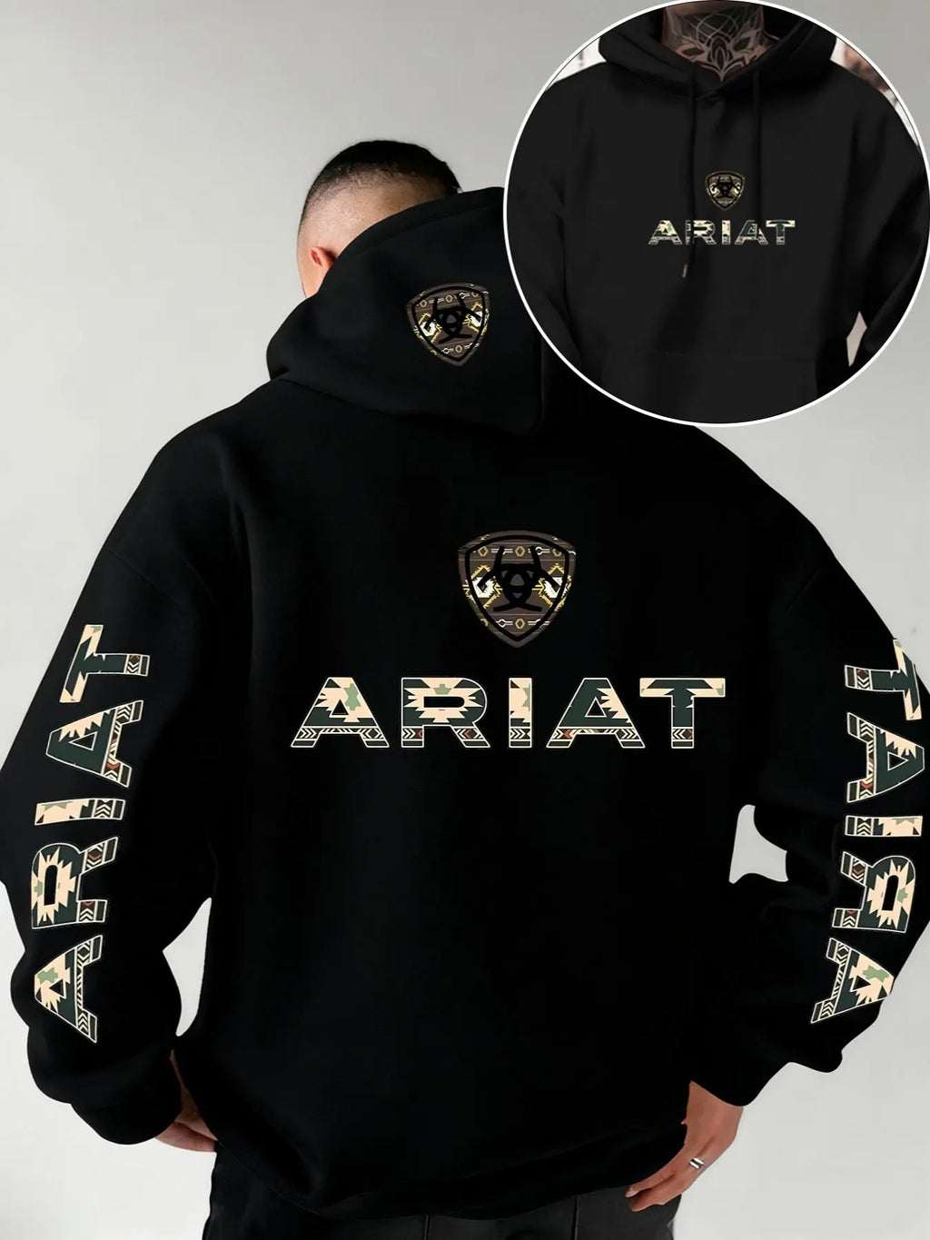 Ariat Letter Print Hooded Sweatshirt – Western Style Graphic Pullover, Rugged Outdoor Country Hoodie, Unisex Casual Apparel